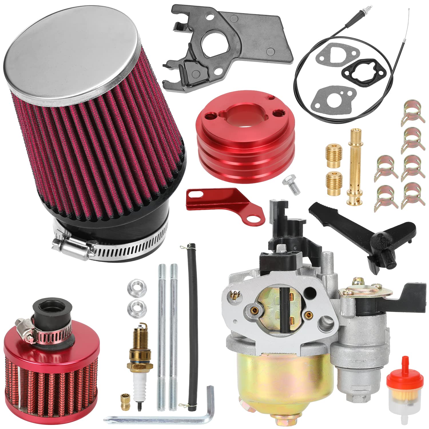 Yoxufa 212Cc Carburetor Kit Replacement For Predator 212 224Cc Coleman Ct200U Ct200U-Ex Bt200X Baja Trailmaster Warrior Mb200 Axis M200 196Cc 200Cc Gx160 Gx200 6.5Hp Mini Bike Go Kart Parts