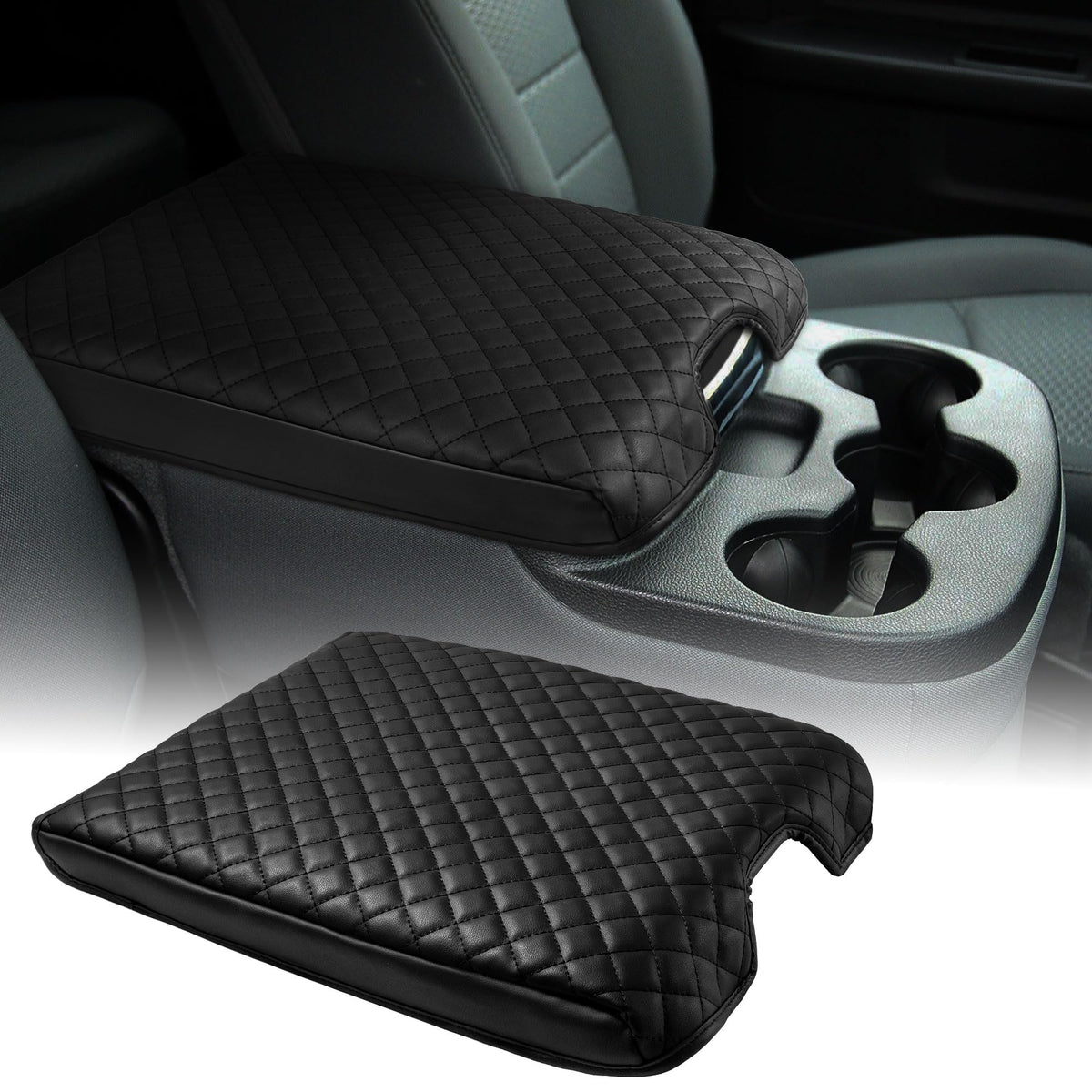 Linoah Center Console Cover For 2013-2018 Ram 1500 Center Console Cover, Armrest Cushion Pad Cover, Pu Leather For 4Th Ram 1500/