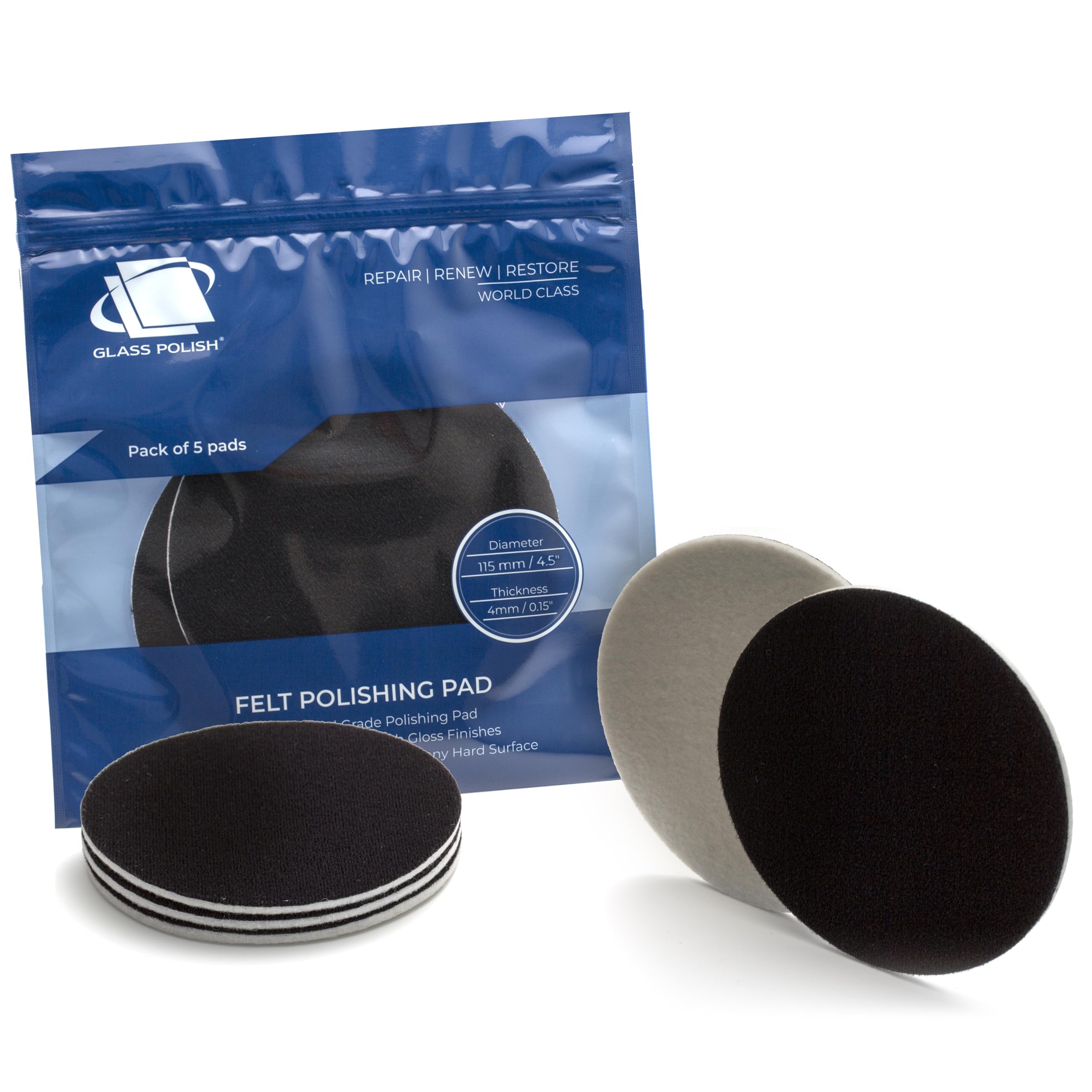 GLASS POLISH 4.5 PRO Felt Polishing Pads for Cerium Oxide Glass Polishing, Scratch Removal and Professional High Gloss Finish on