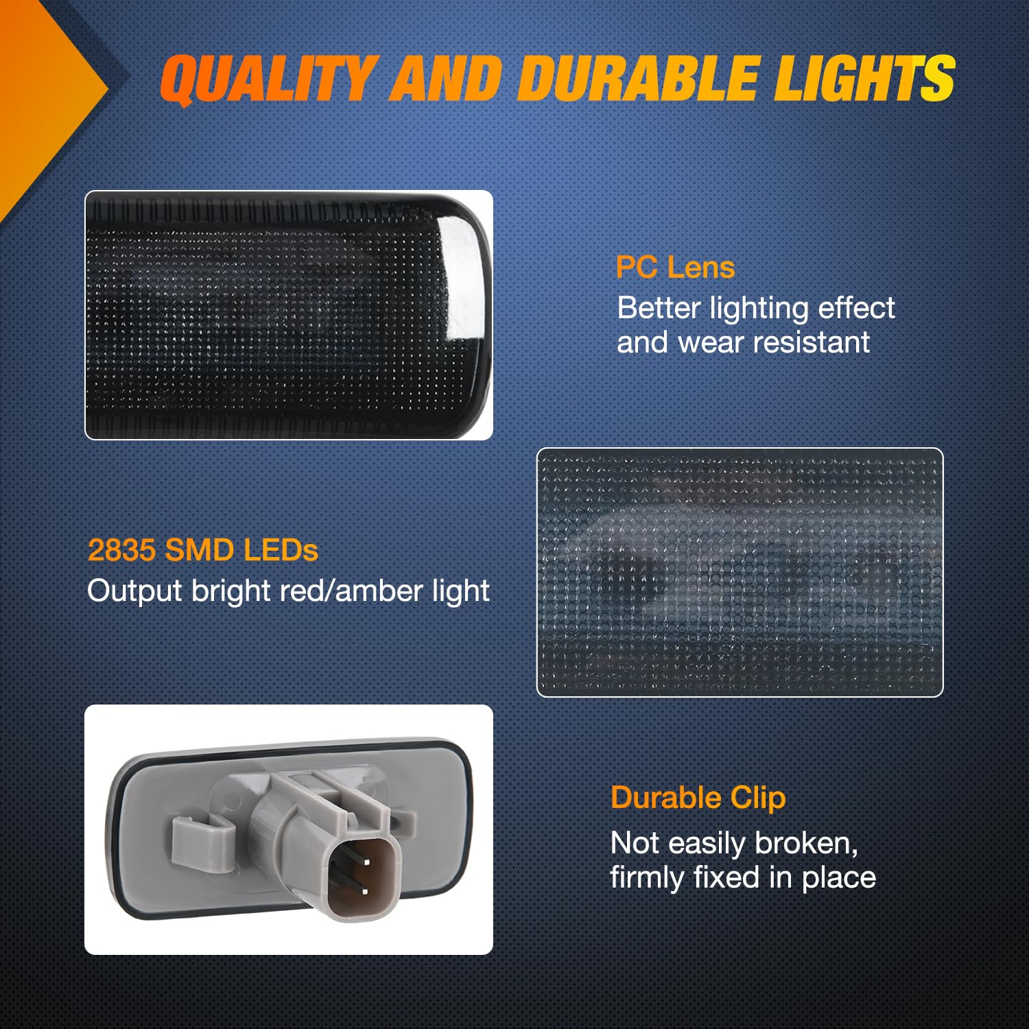 Nilight Wheel Fender Side Marker Lights 4 Pcs 3 Led Red Amber Front Rear Clearance Waterproof Plug And Play Smoked Lens Light Co