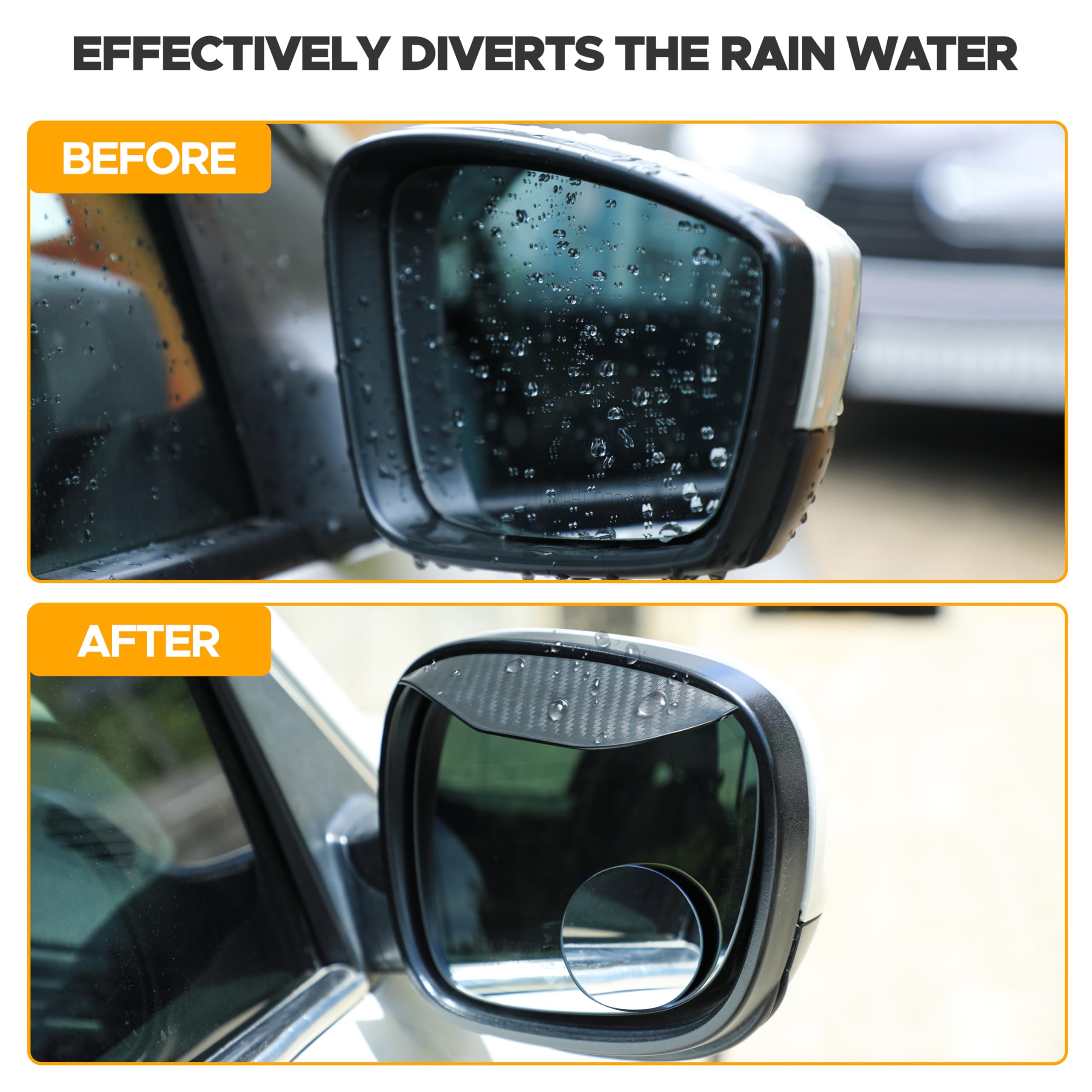 Econour Car Blind Spot Mirrors With Rain Visor (2 Pack) - Convex Rear View Blind Spot Mirrors, 2'' Round Hd Car Side Mirror Blin