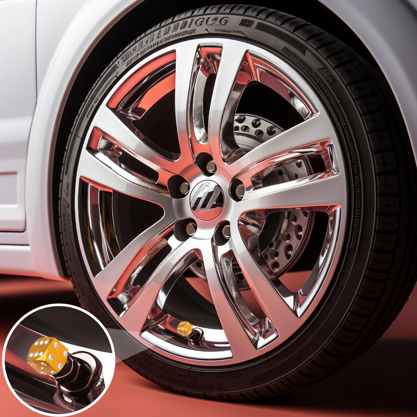 Meajoo 4Pcs Dice Style Tire Valve Stem Caps, With O Rubber Ring, Universal Aluminium Alloy Dustproof Tire Valve Stem Covers For