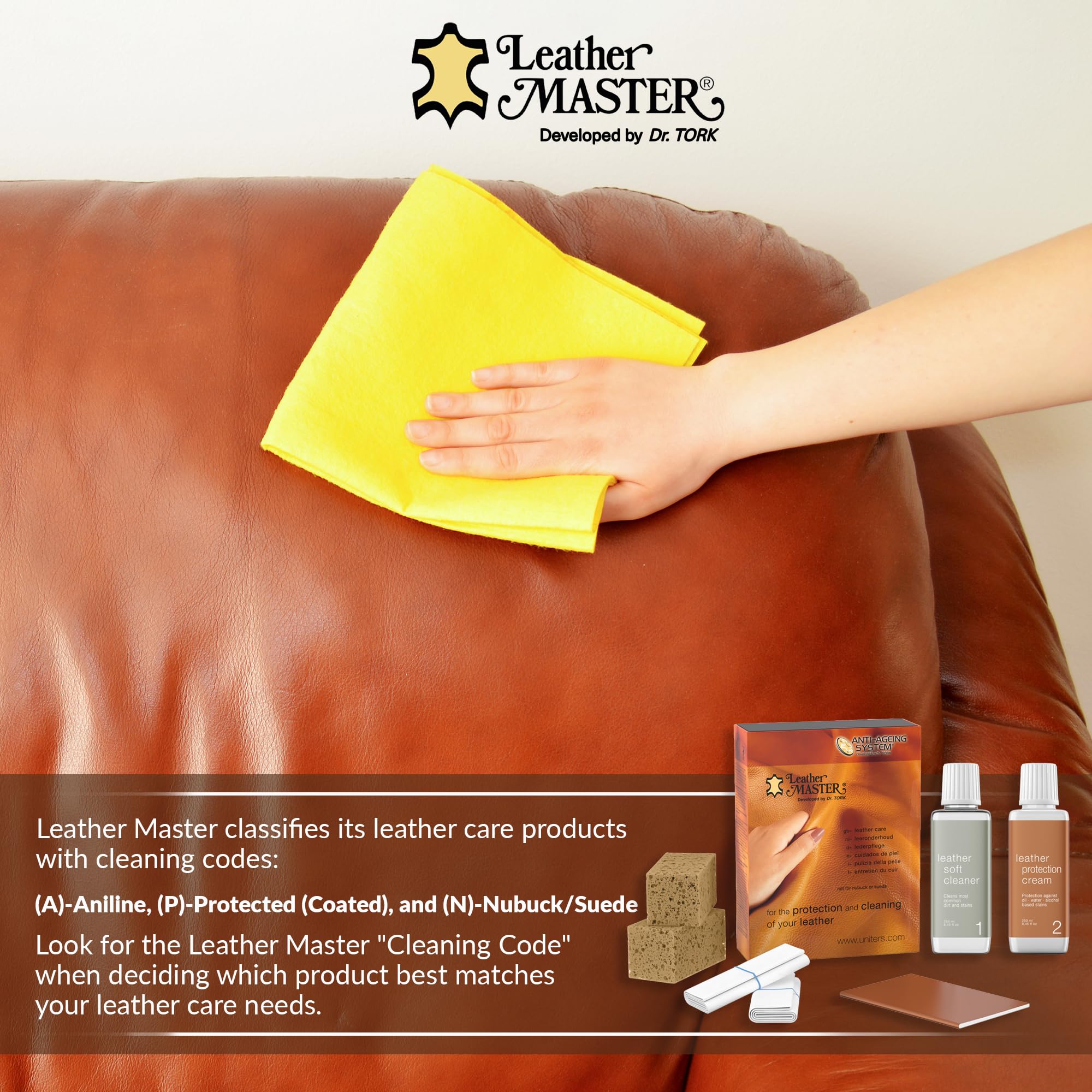 Leather Master Leather Care Kit - 250 ML Cleaner & Conditioner for Car Seats, Furniture, Purses & Jackets - Includes Sponge & Wipes