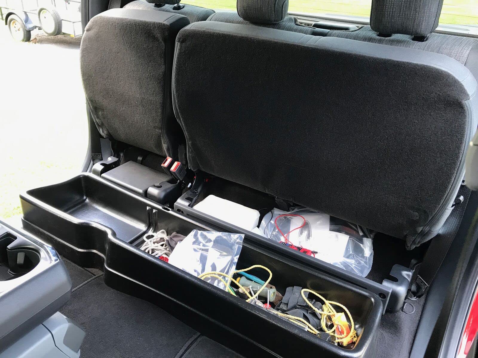 Ecotric Under Seat Storage Box Compatible With 2015-2024 Ford F150 Supercrew Cab 2017-2024 F250 F350 F450 Crewcab Without Storag