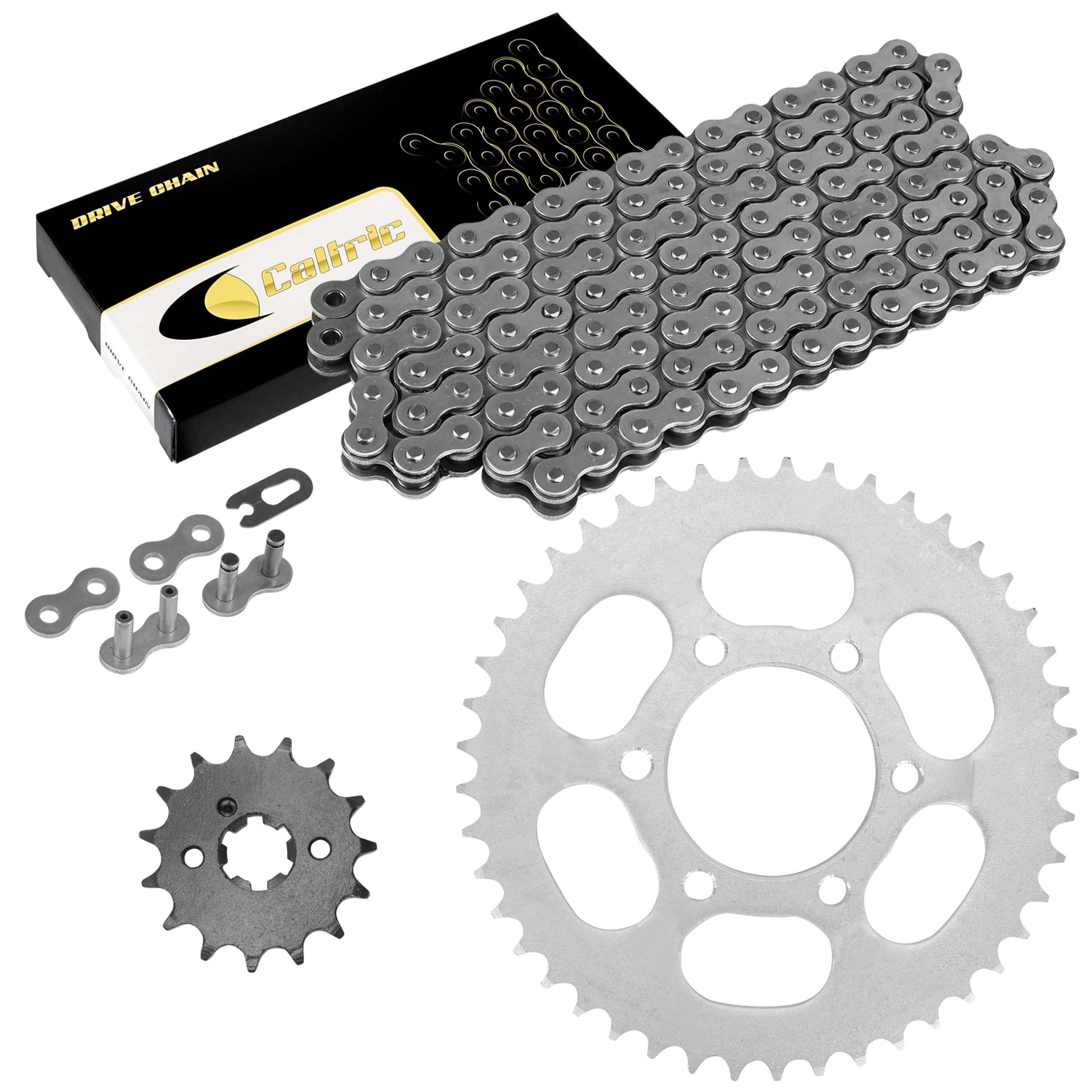 Caltric Drive Chain and Sprockets Kit Compatible With Yamaha TT-R125 TTR125E 2002 2003 2004 2005-2010