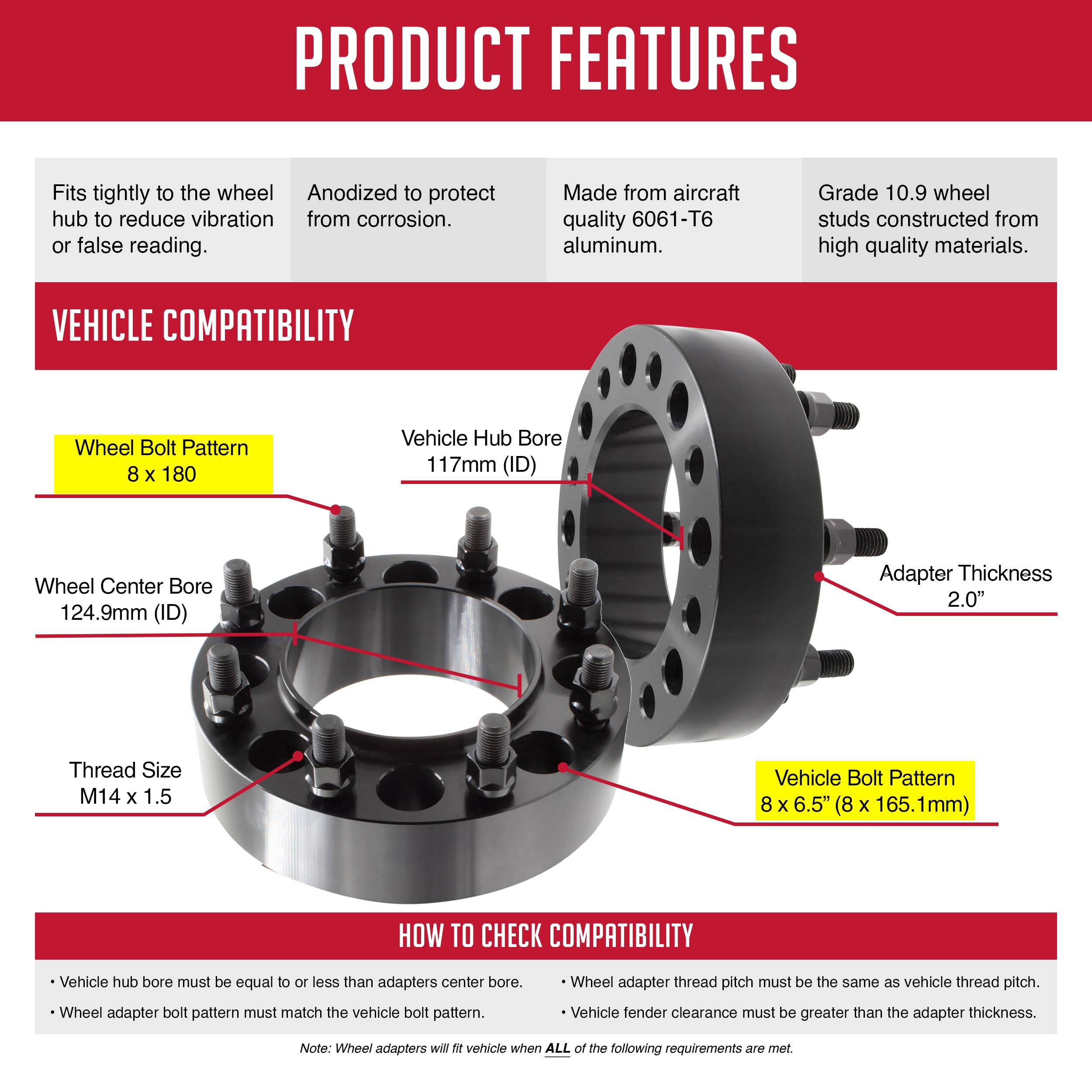 Wheel Accessories Parts 2 Pc Hub Centric Wheel Spacers 8 On 6.50 2.00 Thick M14X1.5 14X1.5 Thread Stud Fits Adapts 2011+ Siverad