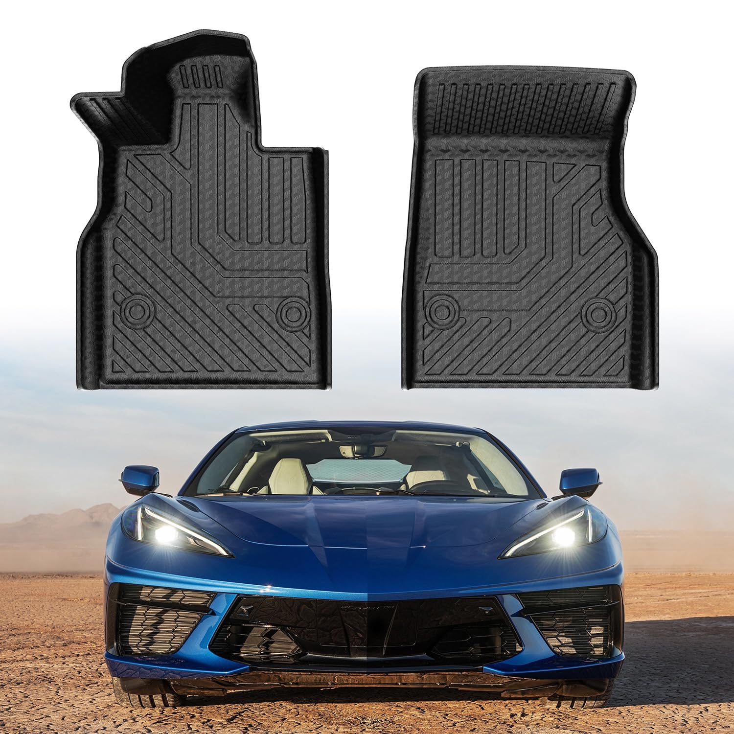 Mixsuper 1St Row Floor Mats For 2020-2025 Chevrolet Corvette C8 All Weather Custom Fit Floor Liners First Row Mat Set Black