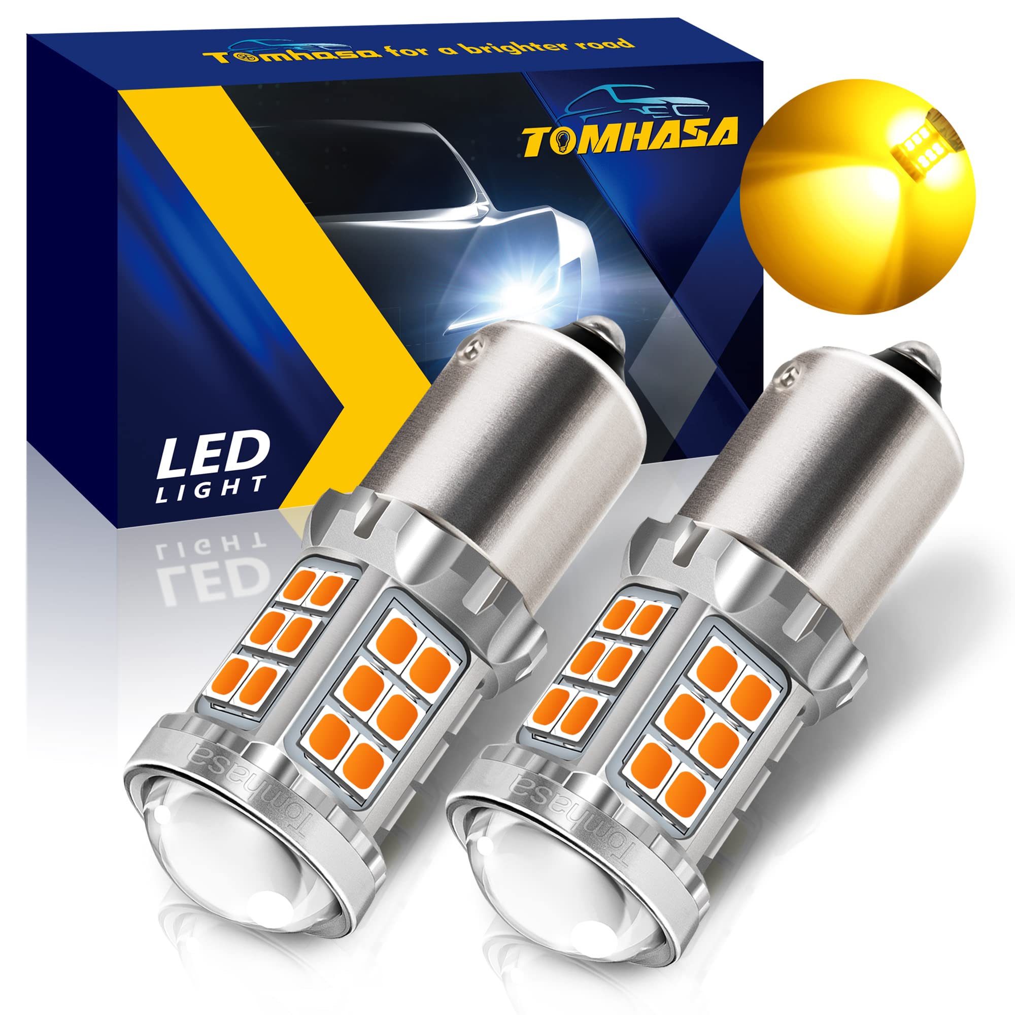 Tomhasa 1156 LED Bulb Amber 1156 LED Turn Signal Light bulbs, 1141 led bulb Amber, 7506 1003 P21W BA15S LED 1156 Bulbs Replaceme