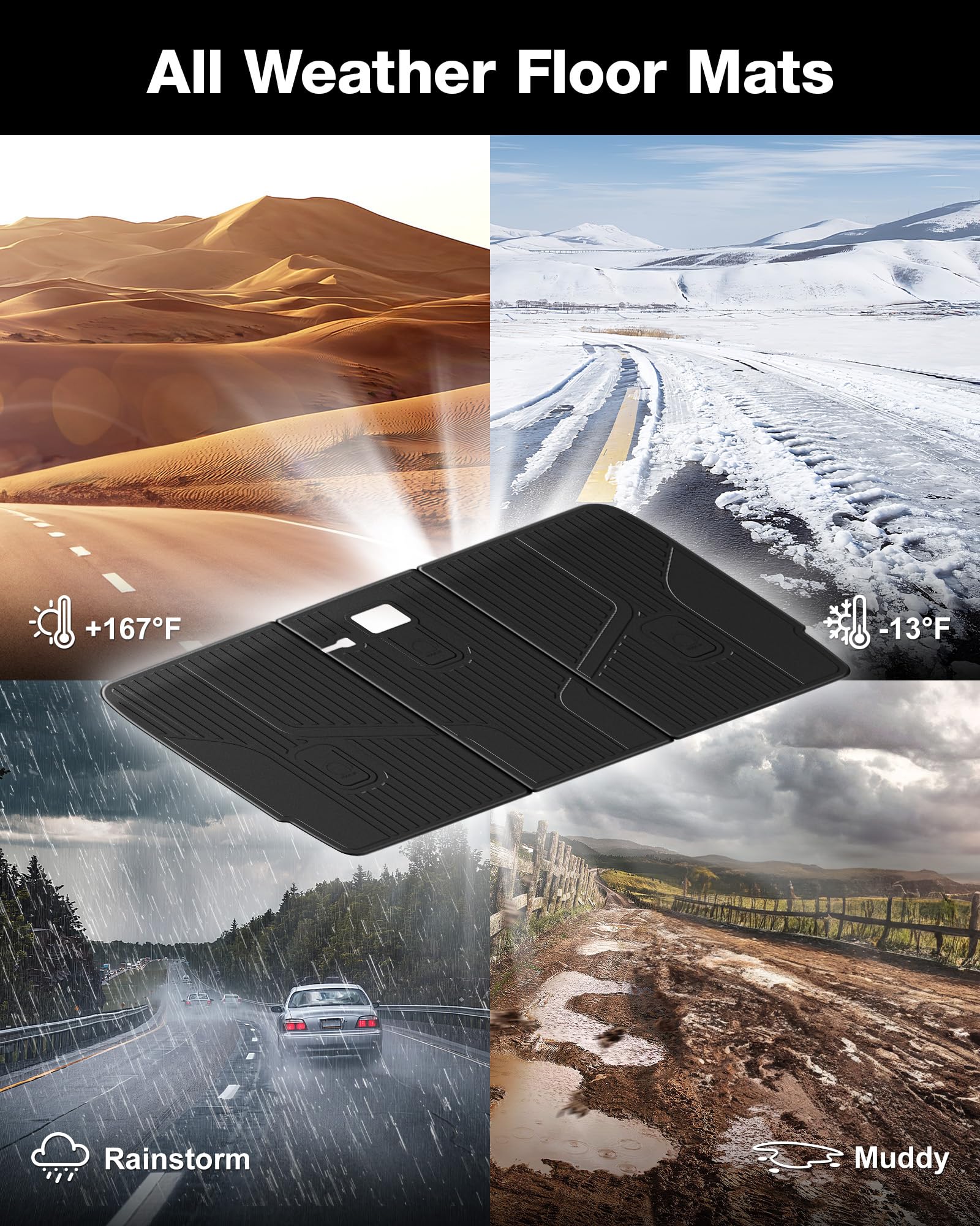 3W Tesla Model Y Rear Seat Back Mats, All-Weather Tpe Floor Liners Compatible For Tesla Model Y 2020-2025, Full Set Accseeories