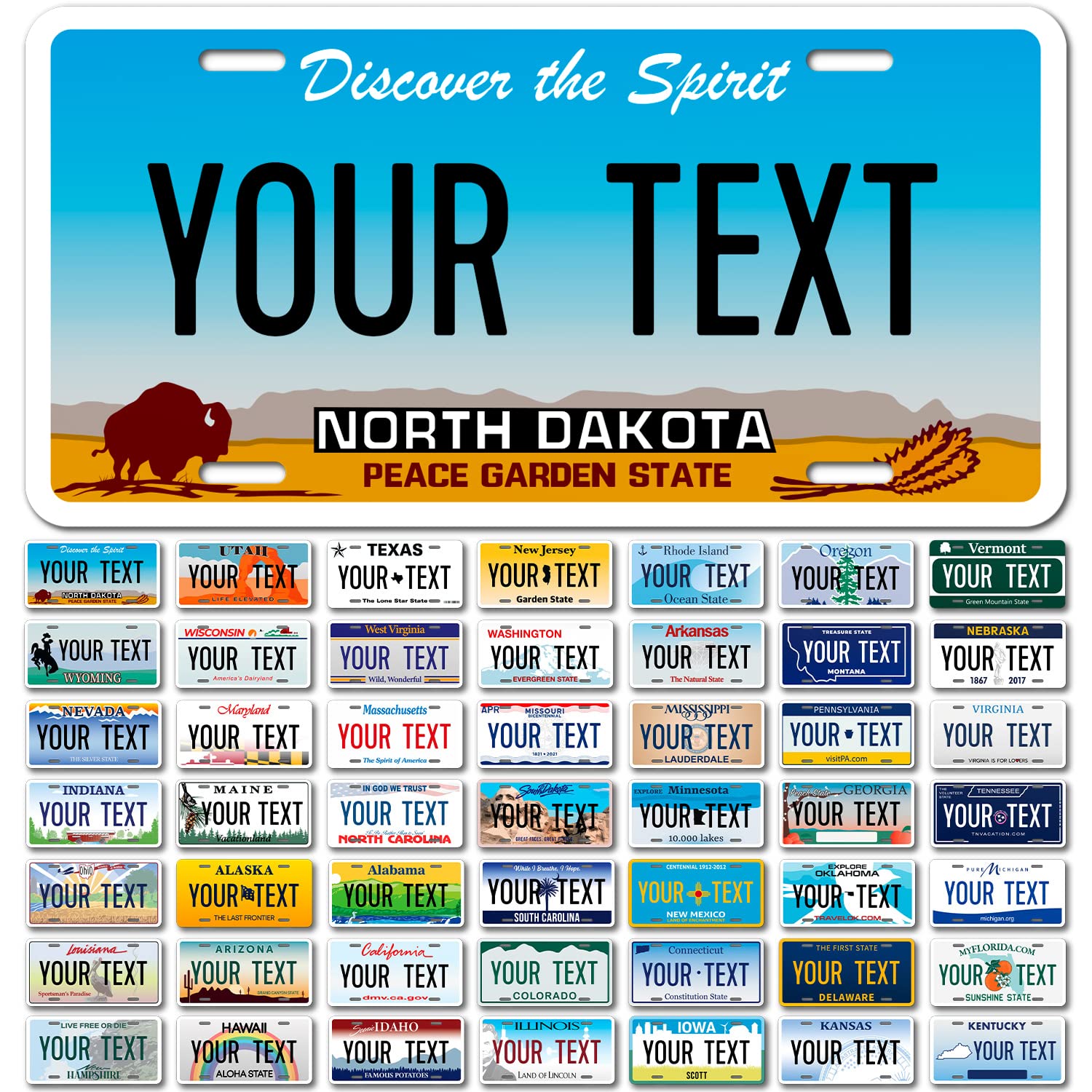 Sigo Signs Custom North Dakota License Plate - Personalized 6x12 Inches, Rust Free Aluminum, Fade Resistant, Made in USA