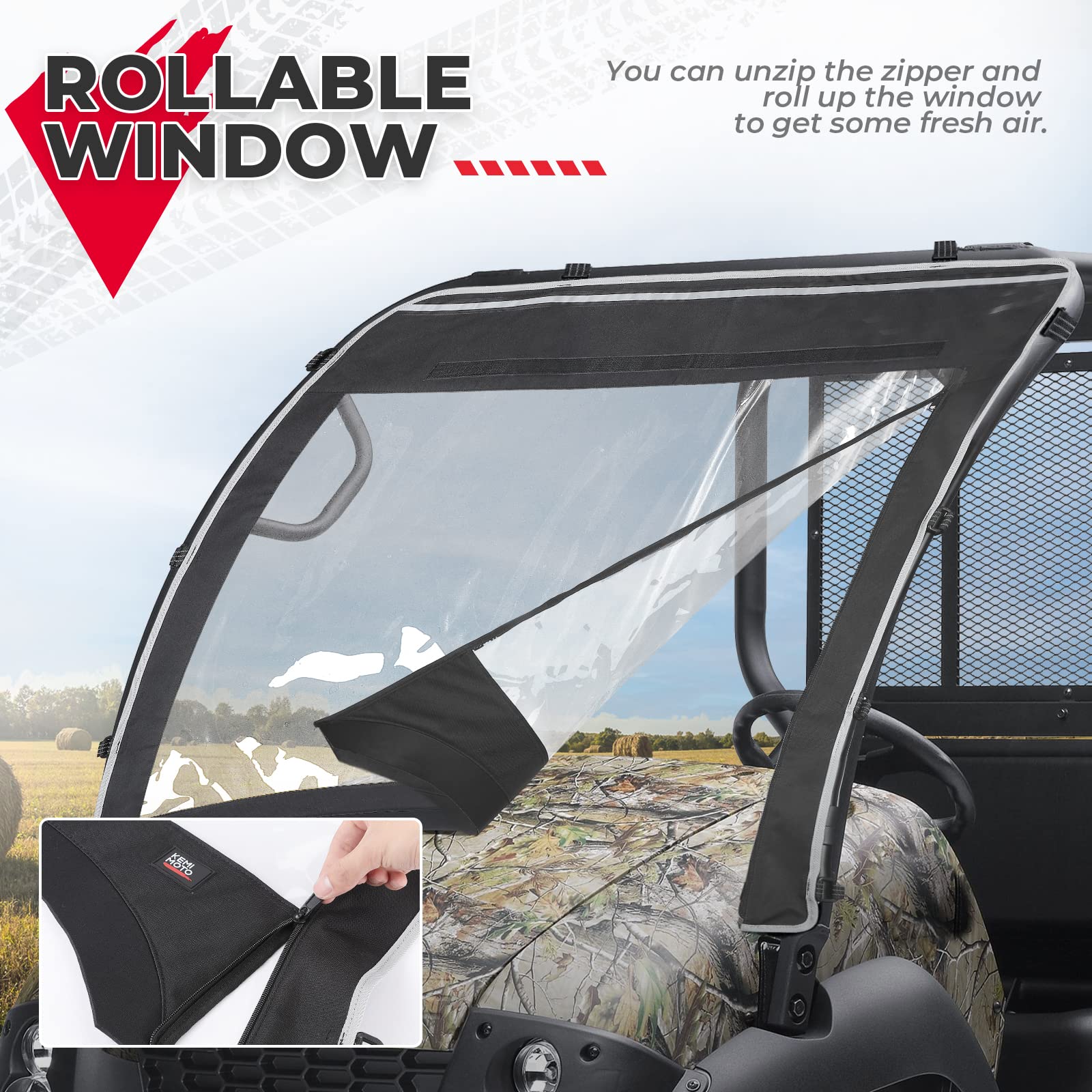 Kemimoto UTV Windshield Compatible with Kawasaki Mule 600 Mule 610XC SE SX Clear Fold Up Window UTV Full Front Windshield Access