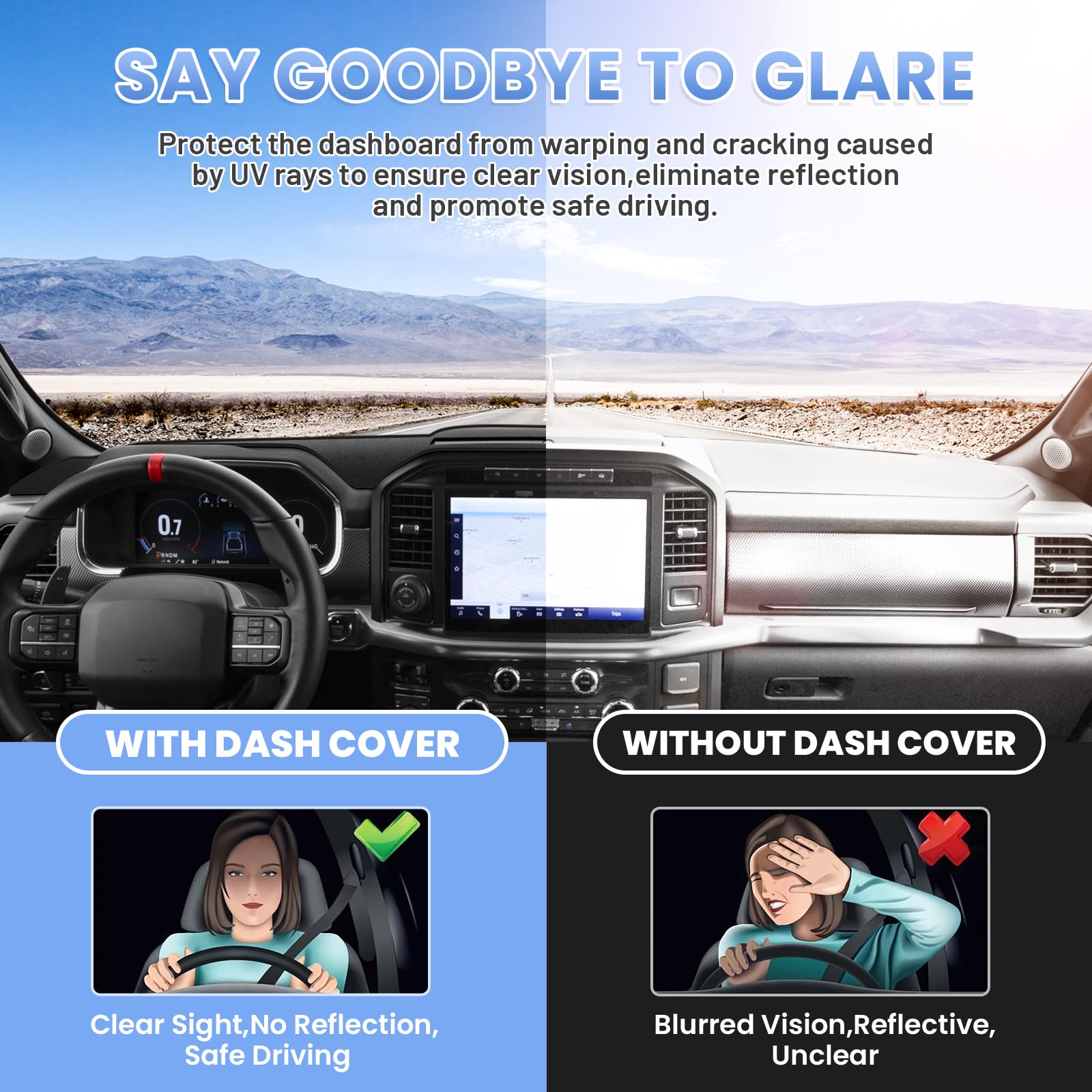 Sunsdrew F150 Dash Cover For 2021 2022 2023 2024 2025 Ford F150 Dashboard Cover Mat For F150 Accessories Suede Dash Mat F150 Sun