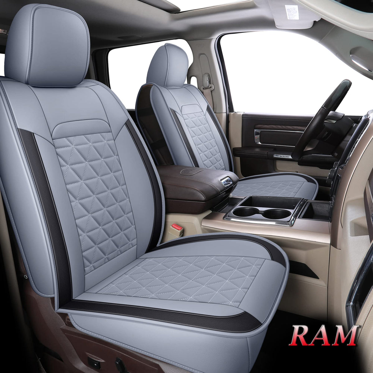 Coverado Car Seat Covers Full Set, Waterproof Ram 1500 Seat Cover Compatible With 2002-2025 Ram 1500 2500 3500 Crew Double Mega