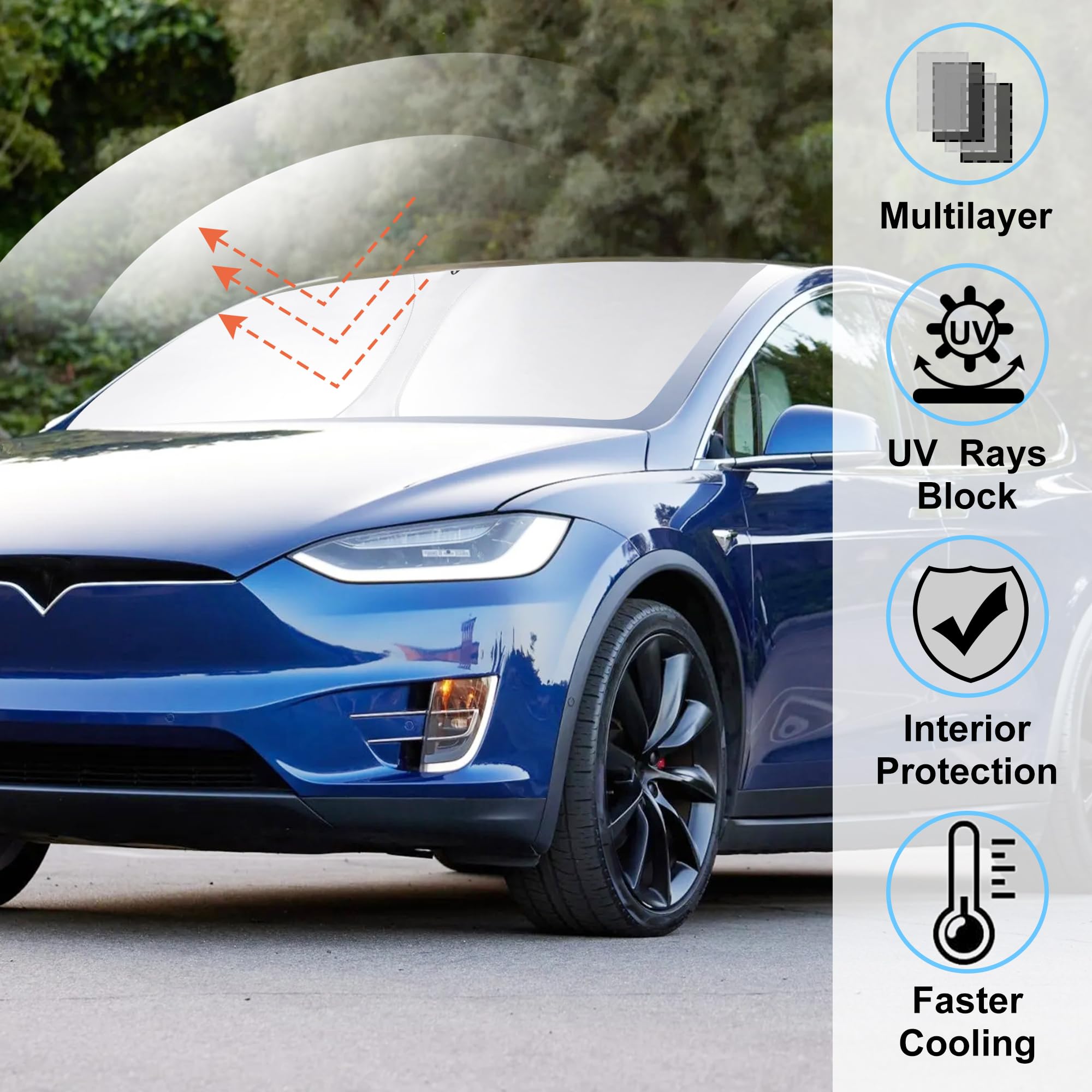 Windshield Sun Shade Compatible With 2016-2024 2025 Tesla Model X Tesla X Accessories Foldable Sunshade Front Sun Visor Protecto