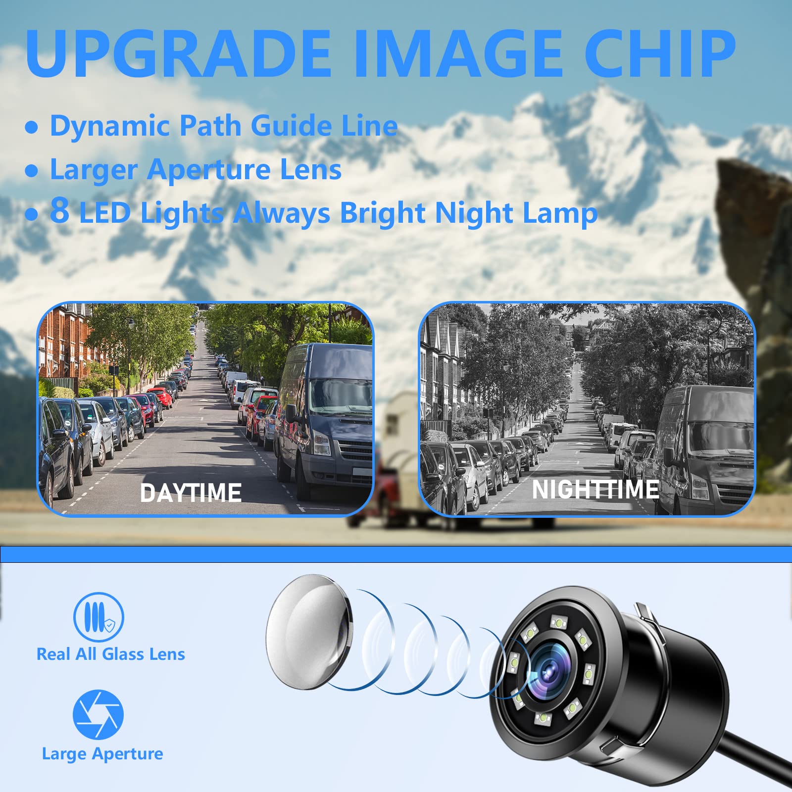 Backup Camera, 8 Led Lights Always Bright Night Lamp Rear View Camera 140 Dynamic Path Guide Line Reverse Camera Waterproof Vehi