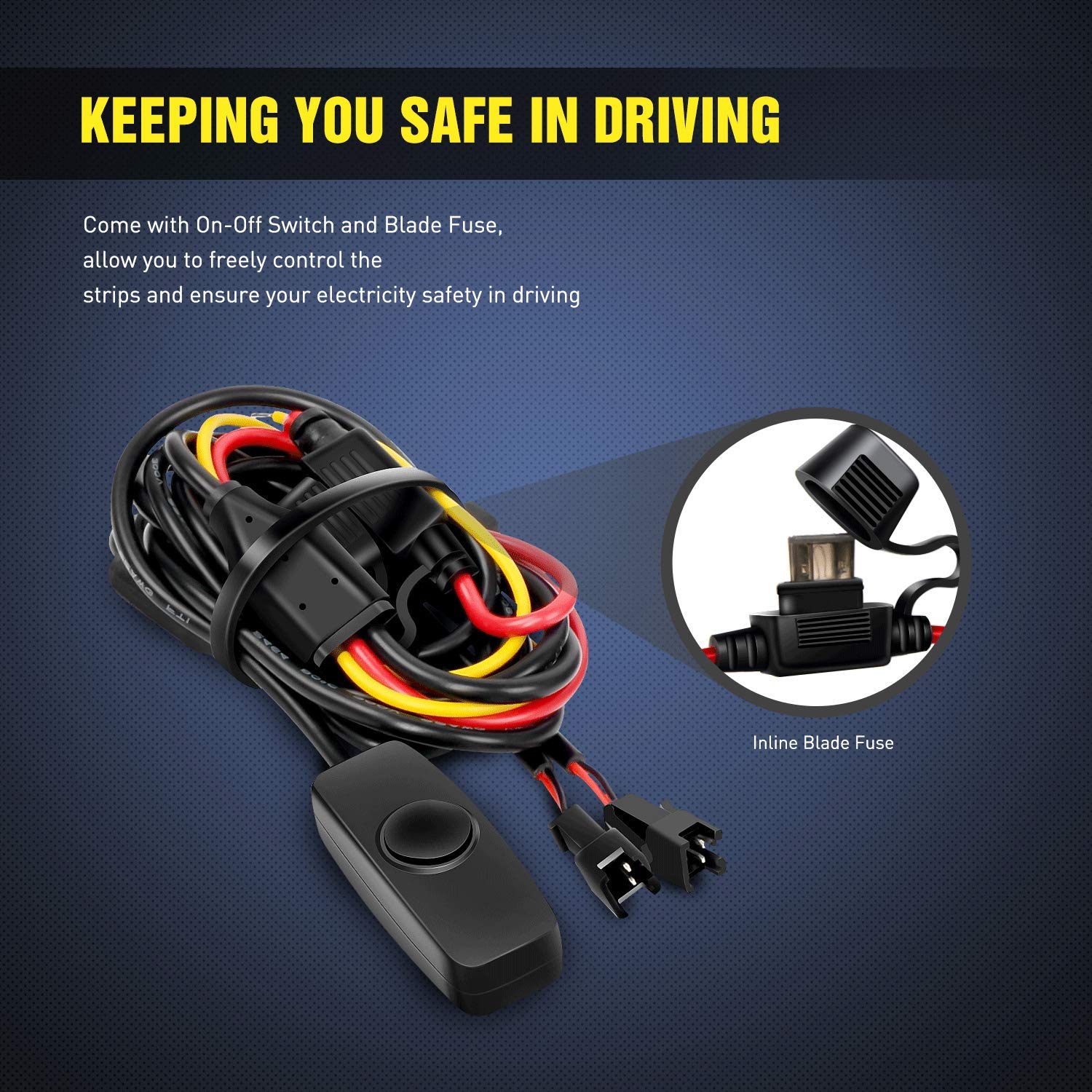 Nilight - Tr-05 2Pcs 60 Inch 180 Leds Bed Strip Kit With Waterproof On/Off Switch Blade Fuse 2-Way Splitter Extension Cable For