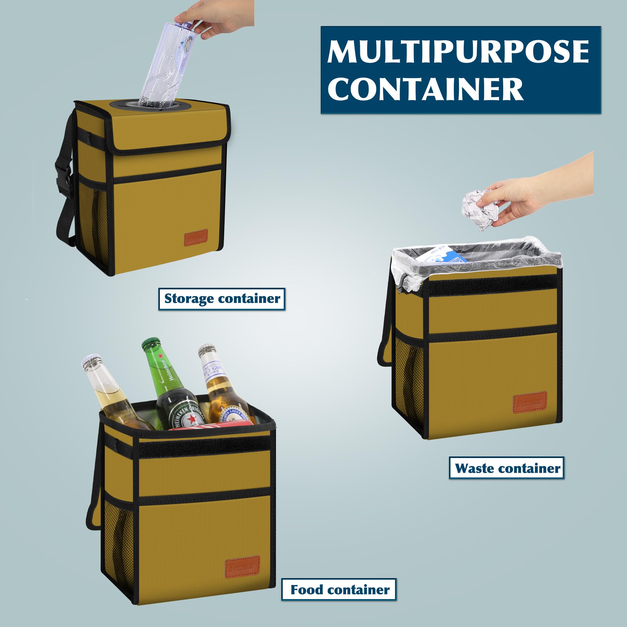 Femuar Car Trash Can with Lid - Leak Proof, Waterproof Garbage Can for SUV Front Seat, Multipurpose Car Hanging for Headrest, Co