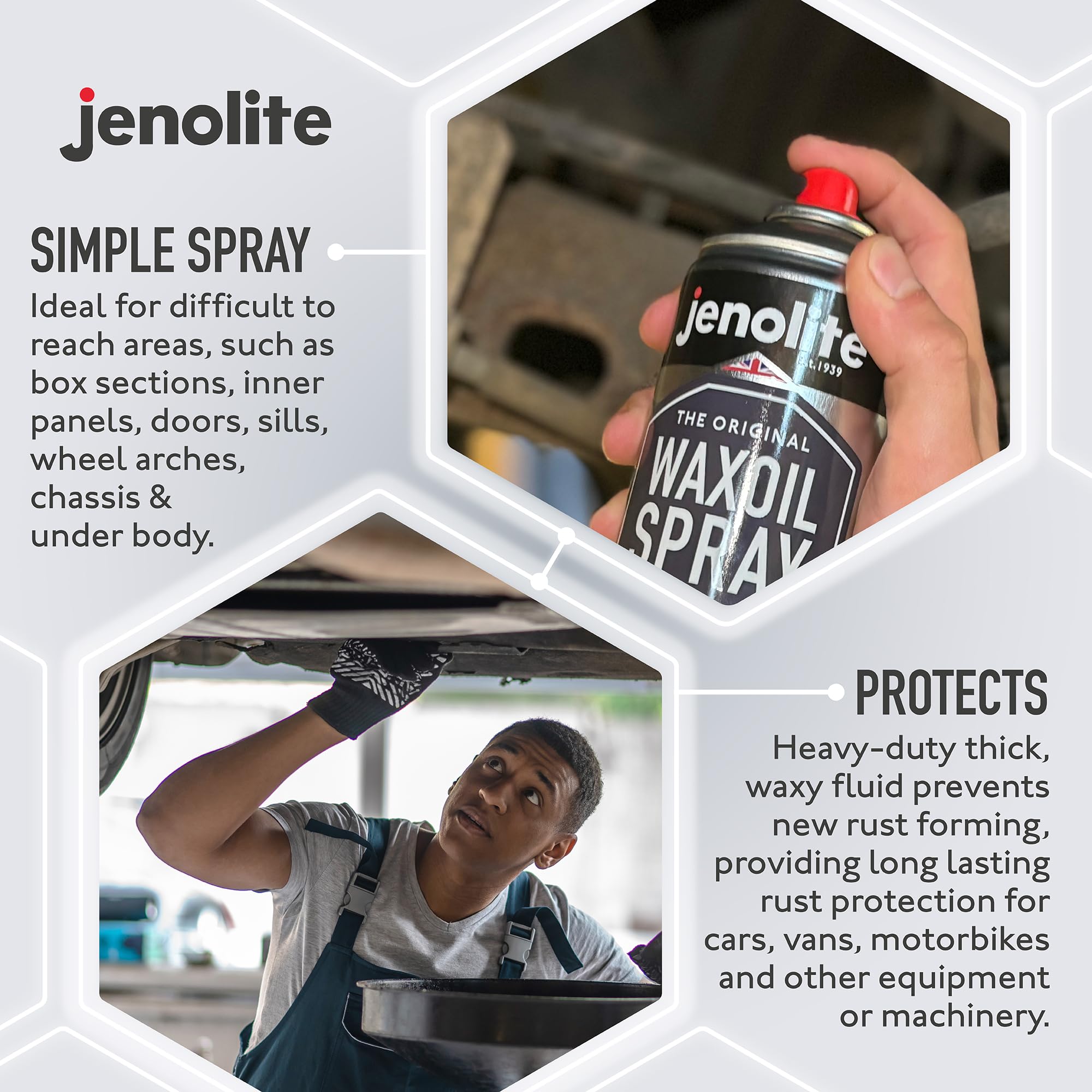 Jenolite Waxoil Rust Prevention Aerosol, Car/Bike/Motorcycle Corrosion Protection Spray 500Ml (16.9 Fl Oz)
