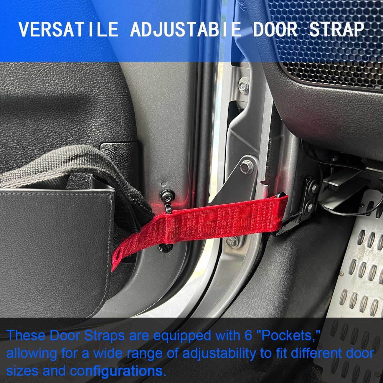 ROMASO Adjustable Door Check Strap for Jeep Wrangler CJ YJ TJ JK JKU JL JLU, Red - Pack of 2, Durable Door Limit Straps