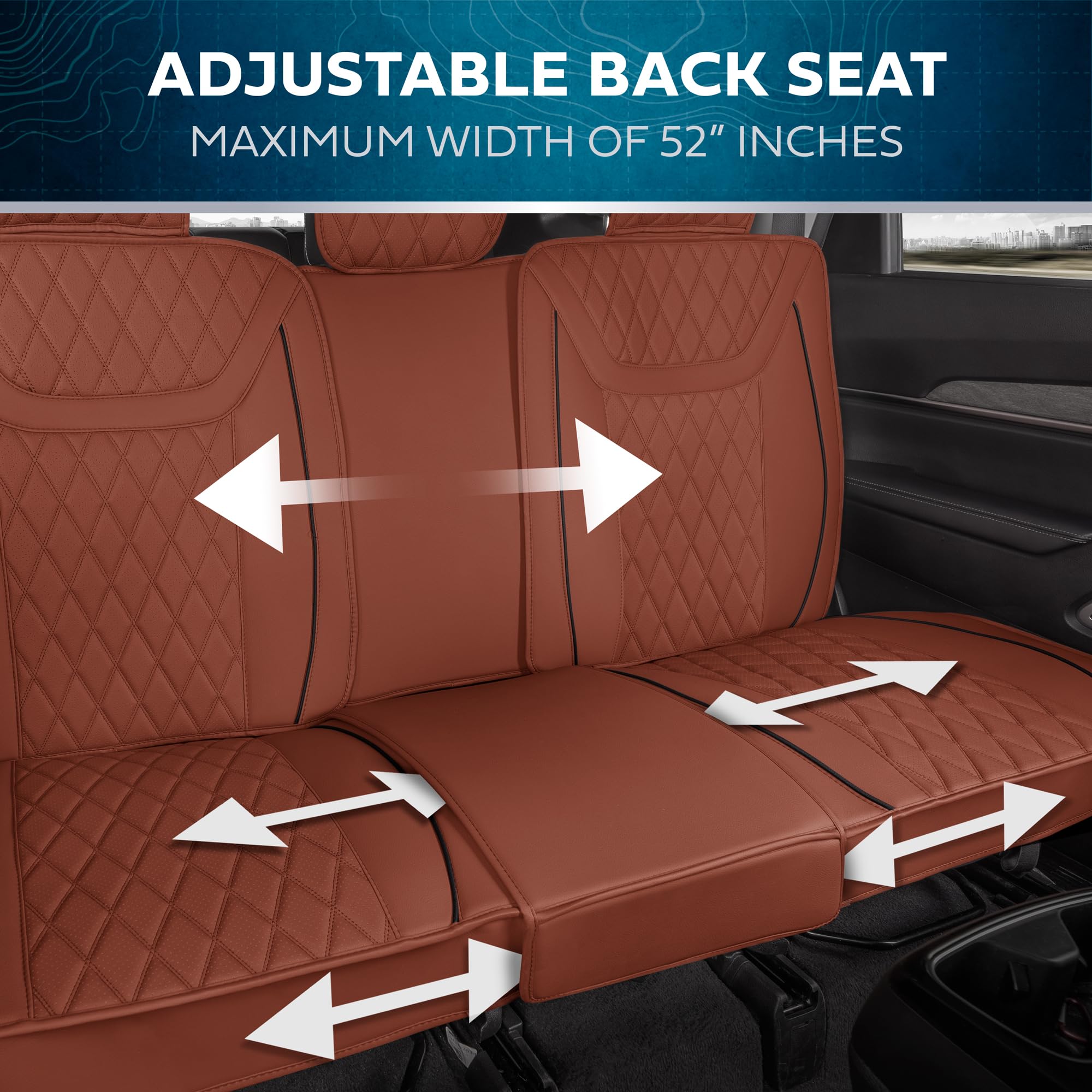 Motorbox Car Seat Covers - Ranch Leatherette Faux Leather Terracotta Seat Covers For Car - Diamond Stitched Cushioned Seat Prote
