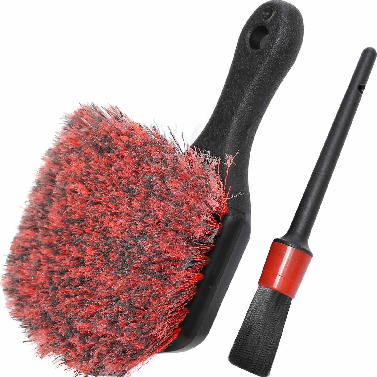 TAKAVU Wheel & Tire Brush, Soft Bristle Car Wash Brush, Plus Detailing Brush, Cleans Dirty Tires & Releases Dirt and Road Grime,