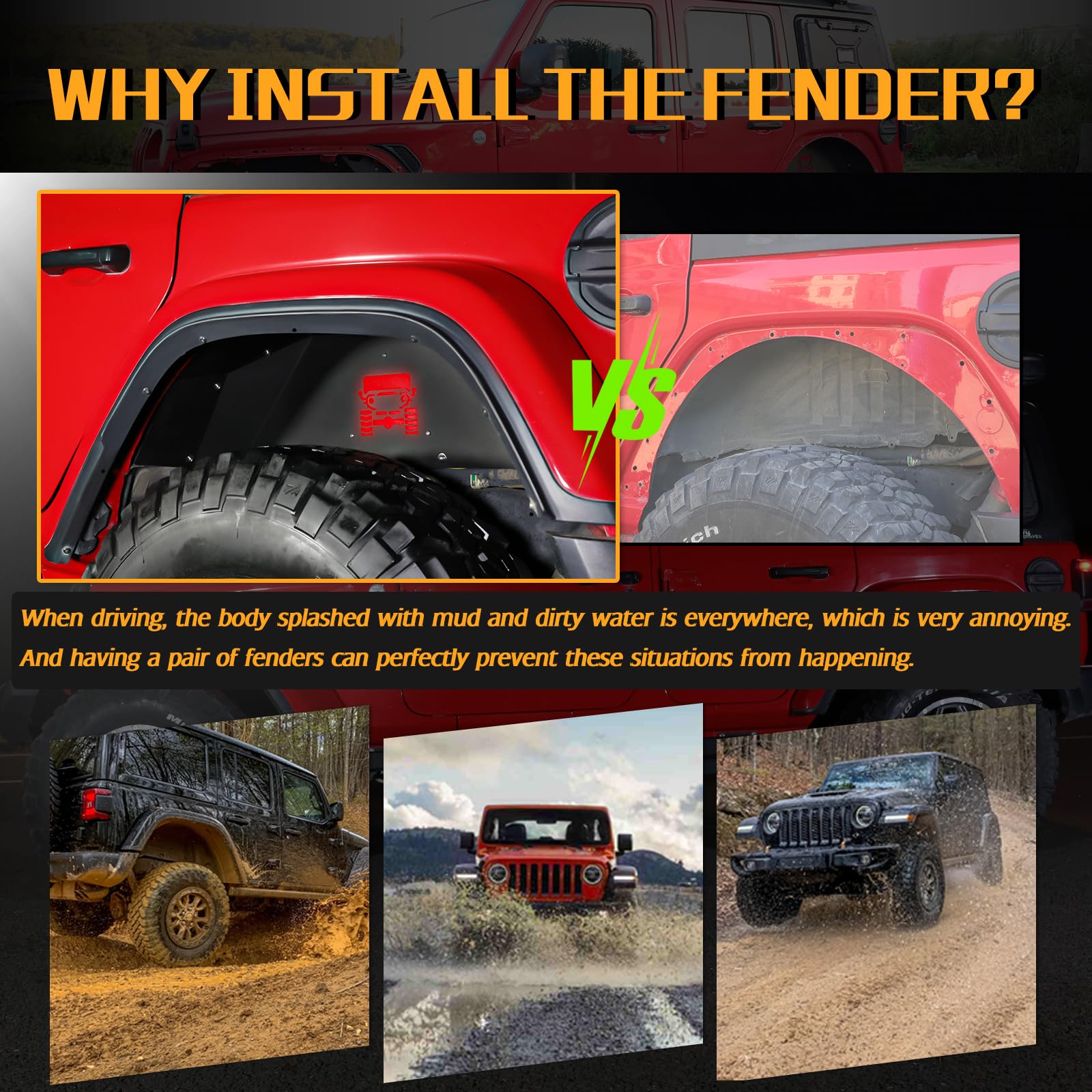 Jroad Jeep Wrangler Inner Fender Rear Fender Liners Compatible With Jeep Wrangler Jl Aluminum,With 4 Led Lights For 2018-2022 Je