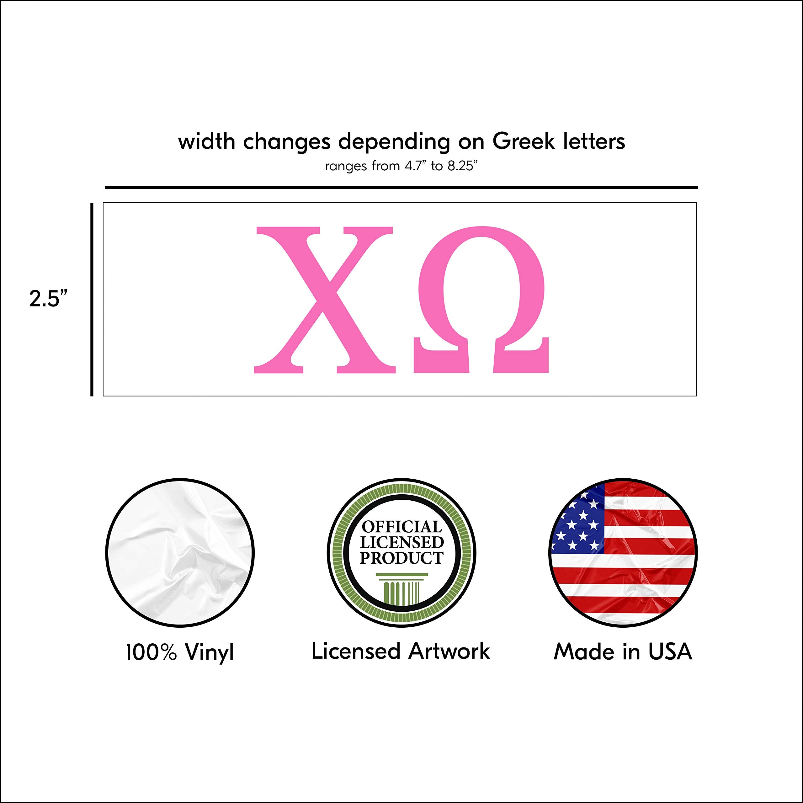 Pro-Graphx Chi Omega Greek Sorority Sticker Decal, 2.5 Inches Tall, Pink