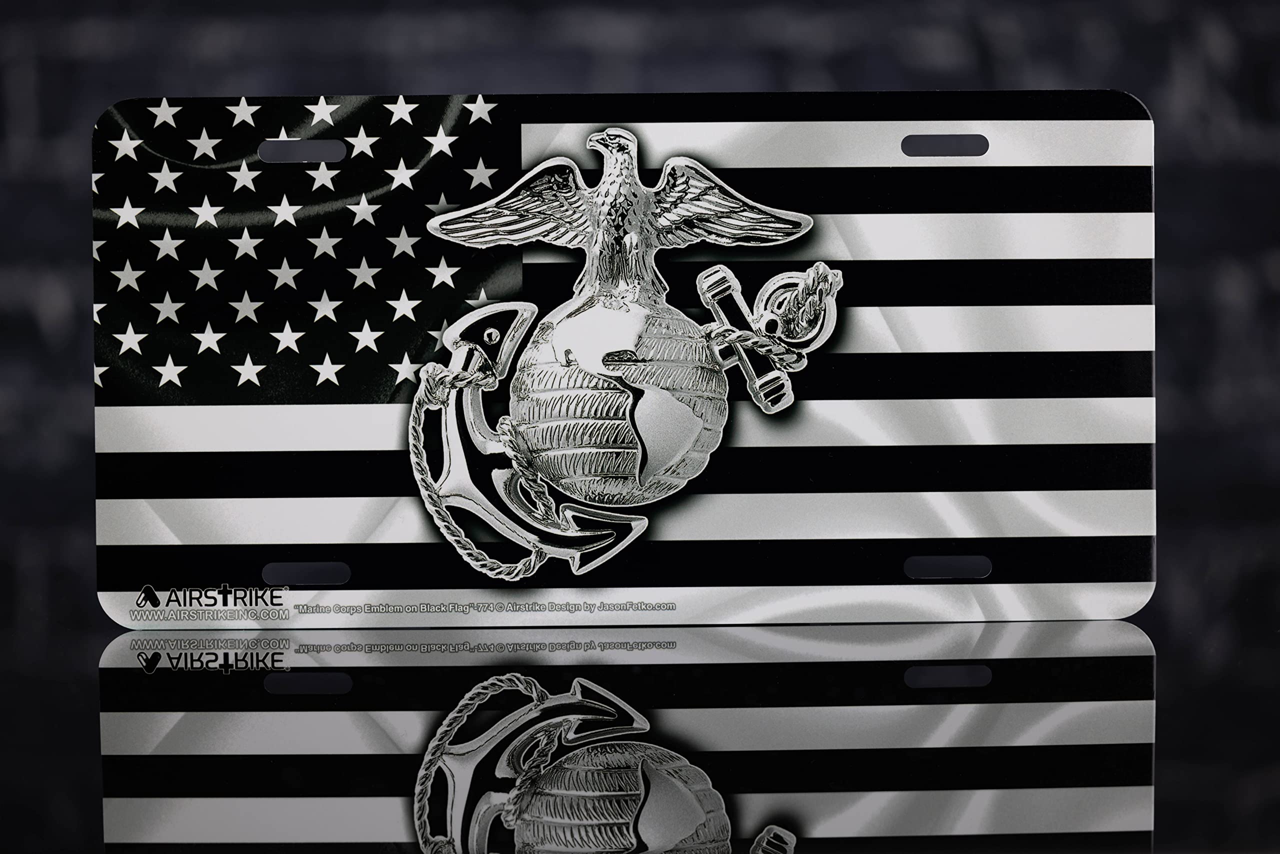 Marine Corps License Plate, Usmc License Plate, Marine License Plate, Usmc License Plates For Front Of Car, Usmc Black Flag License Plate, Usmc Plate, Made In Usa By Airstrike (Made Of Metal)-774