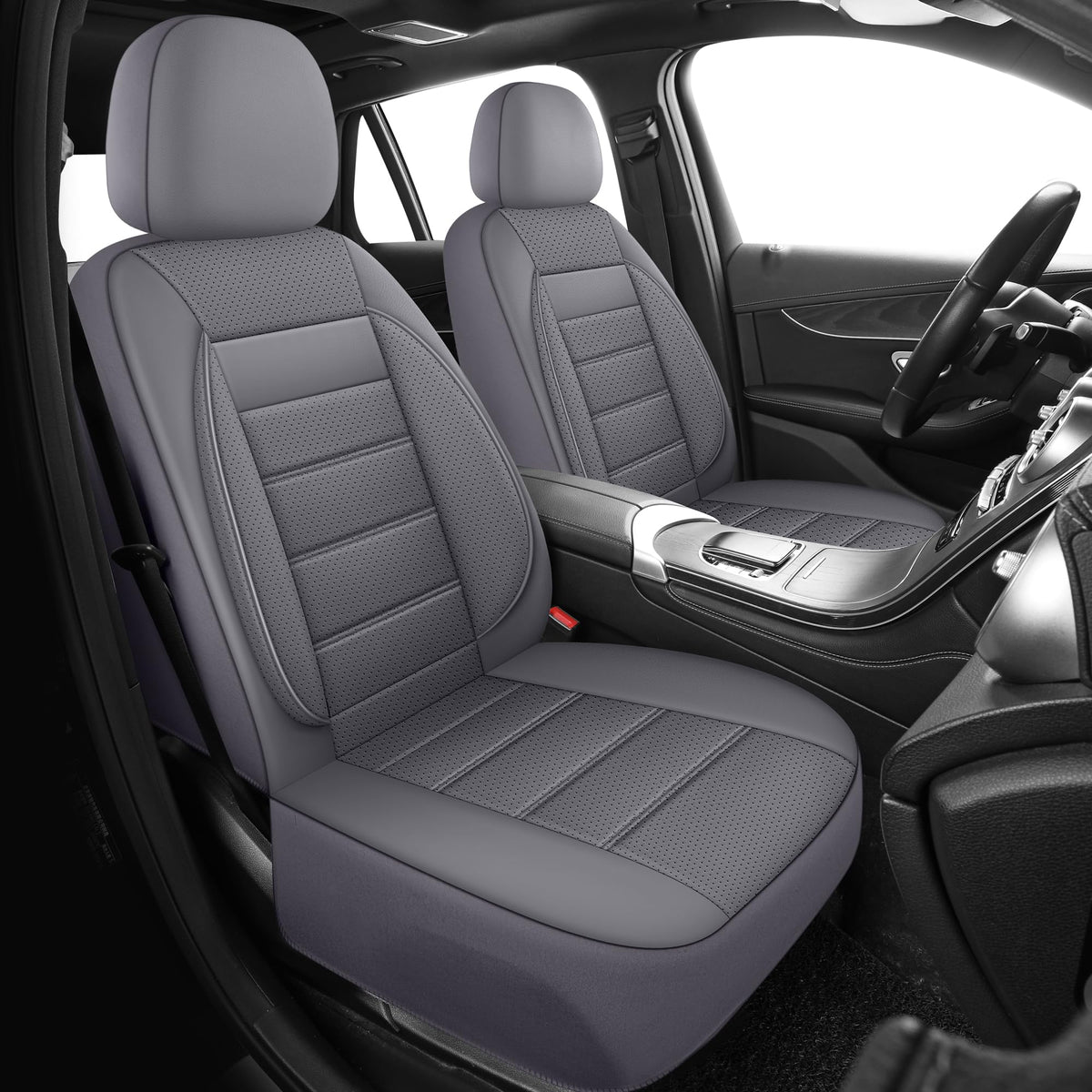 HChengkikz Leather Car Seat Covers Front Seats Only, 3D Foam Support Car Seat Covers, Universal fit for Trucks Vans SUVs Sedans 