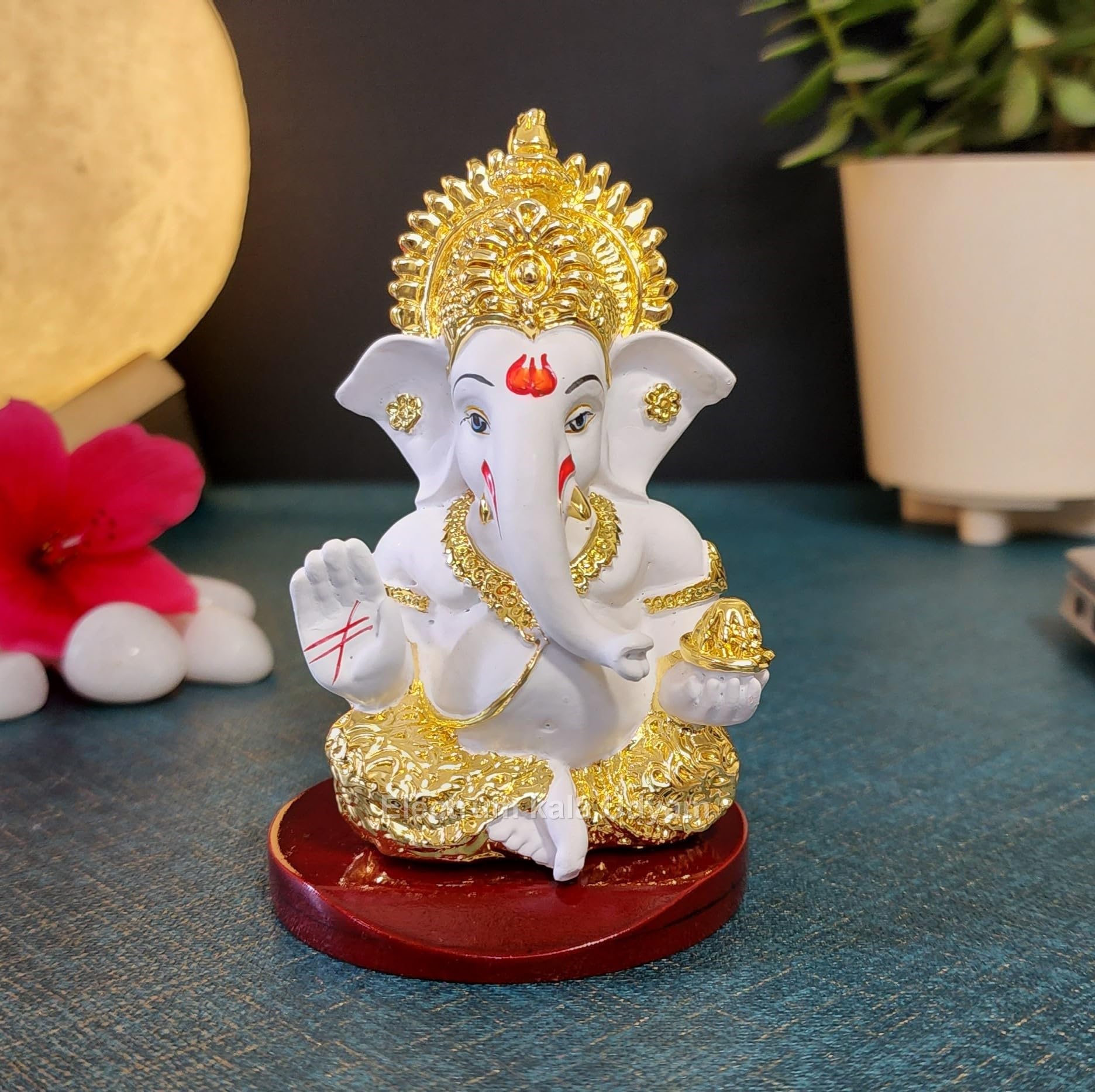 Electrum Kala Udyam Divine Figurine Of Ganesha Gold Plated Idol On Mdf Base | For Car Dashboard, Office Desk And Festive Gifting