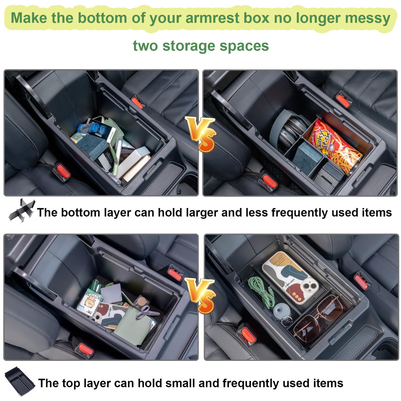 Pimcar 3-Piece Honda Crv 2023-2025 Center Console Organizer Set | Custom Fit Armrest Tray, Hidden Storage Box & Armrest Dividers