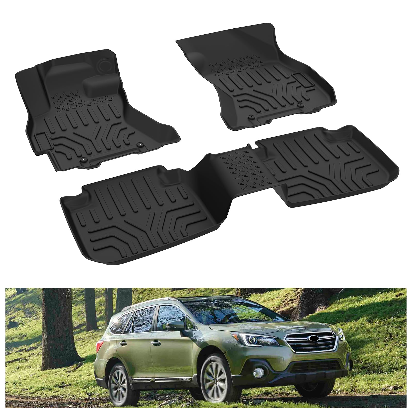 KIWI MASTER Floor Mats for 2015-2019 Subaru Outback/Legacy All Weather Mat Liners Front Rear 2 Row Seat TPE Slush Liner Black