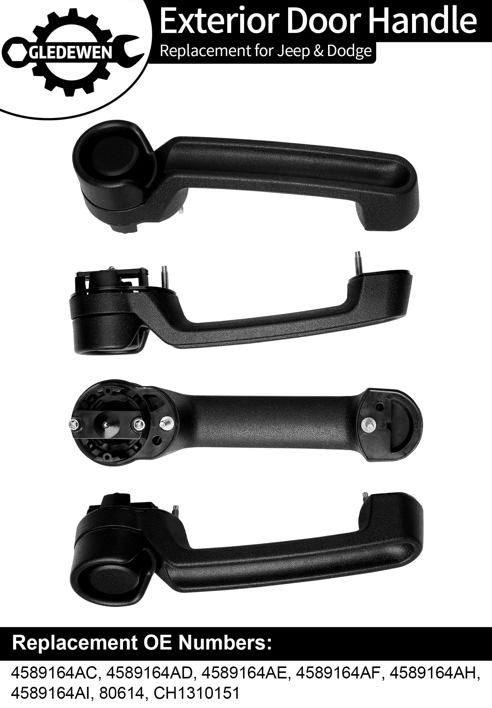 Exterior Door Handle (4PCS), Compatible with 2007-2018 Jeep Wrangler JK, Jeep Liberty, Dodge Nitro, Front or Rear Left Driver or