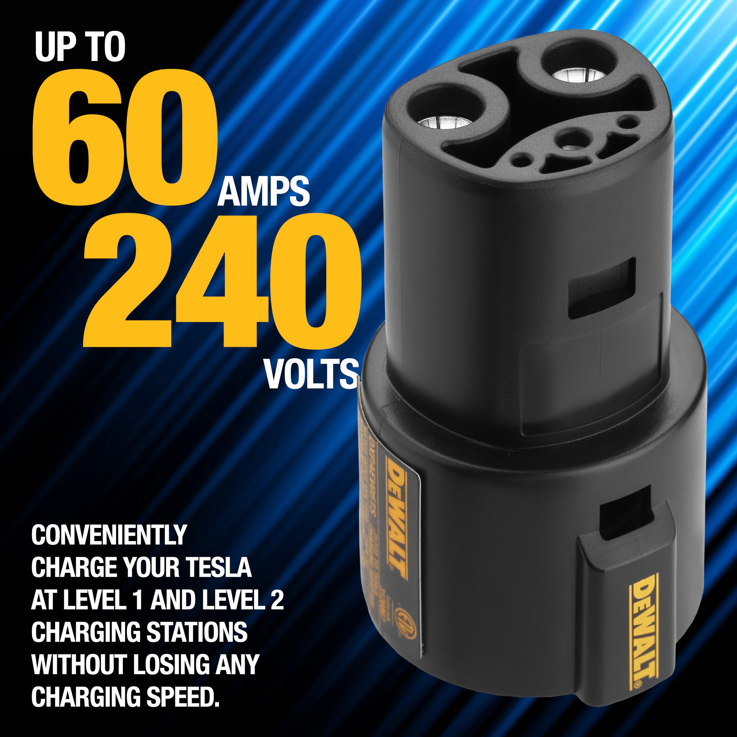 DEWALT SAE J1772 to Tesla EV Charging Adapter, Compatible with All Tesla Electric Vehicles, High Power Connector 60A/250V, Easy