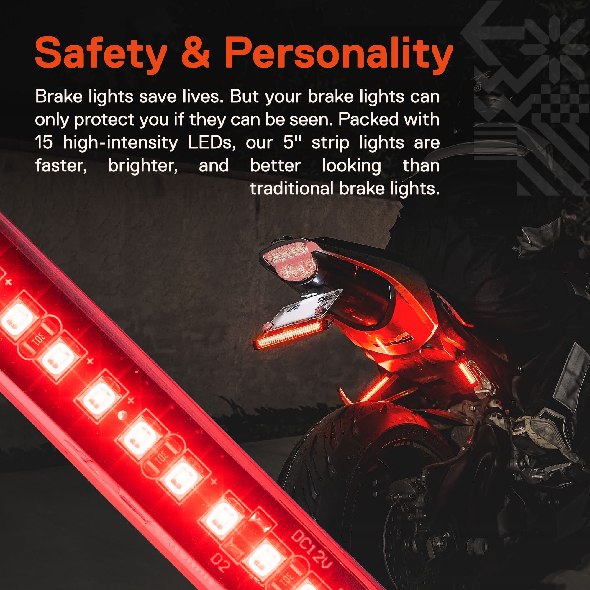 ONLINE LED STORE 2pc 5 Red Waterproof Motorcycle Turn Signal & Brake Tail Light Strip Kit - Flexible, Self-Adhesive, for Dirt Bike ATV