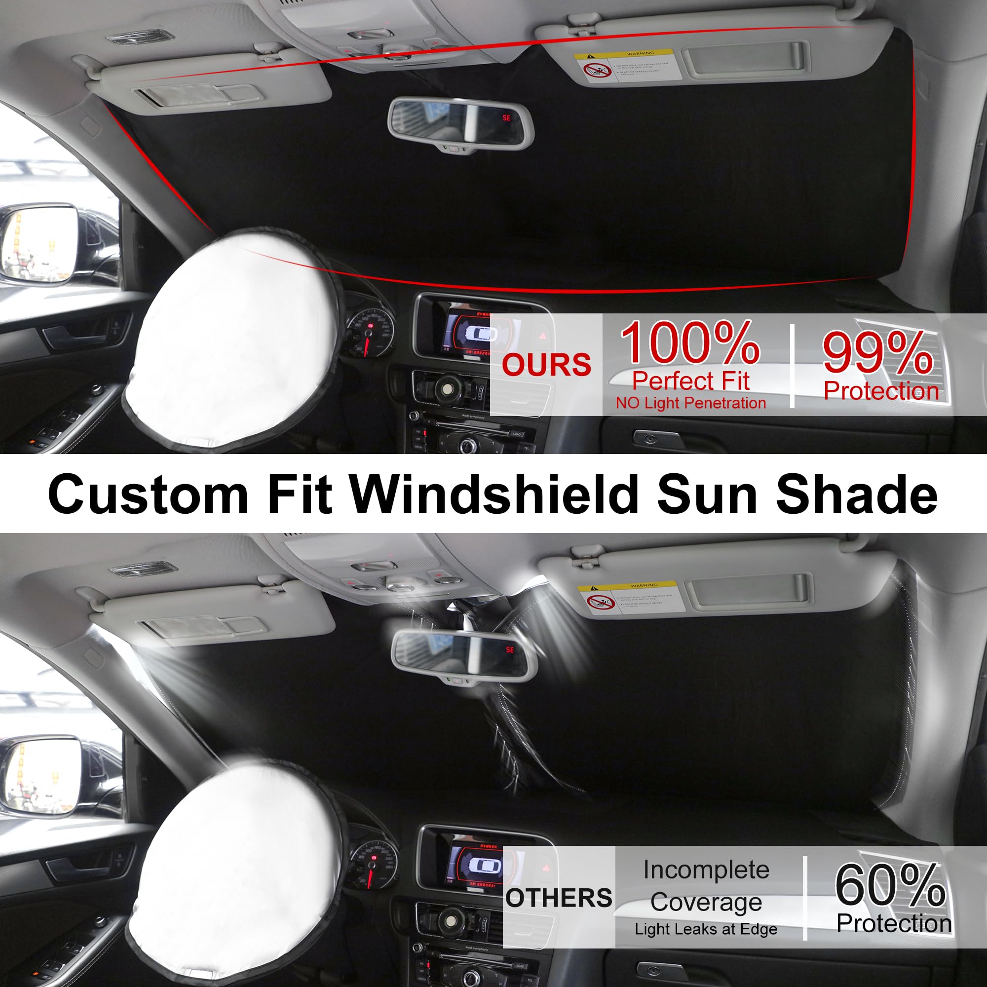 Yycke Windshield Sun Shade Accessories Compatible With 2019-2023 Forte For Kia Foldable Sunshade Sun Visor Blocks Uv