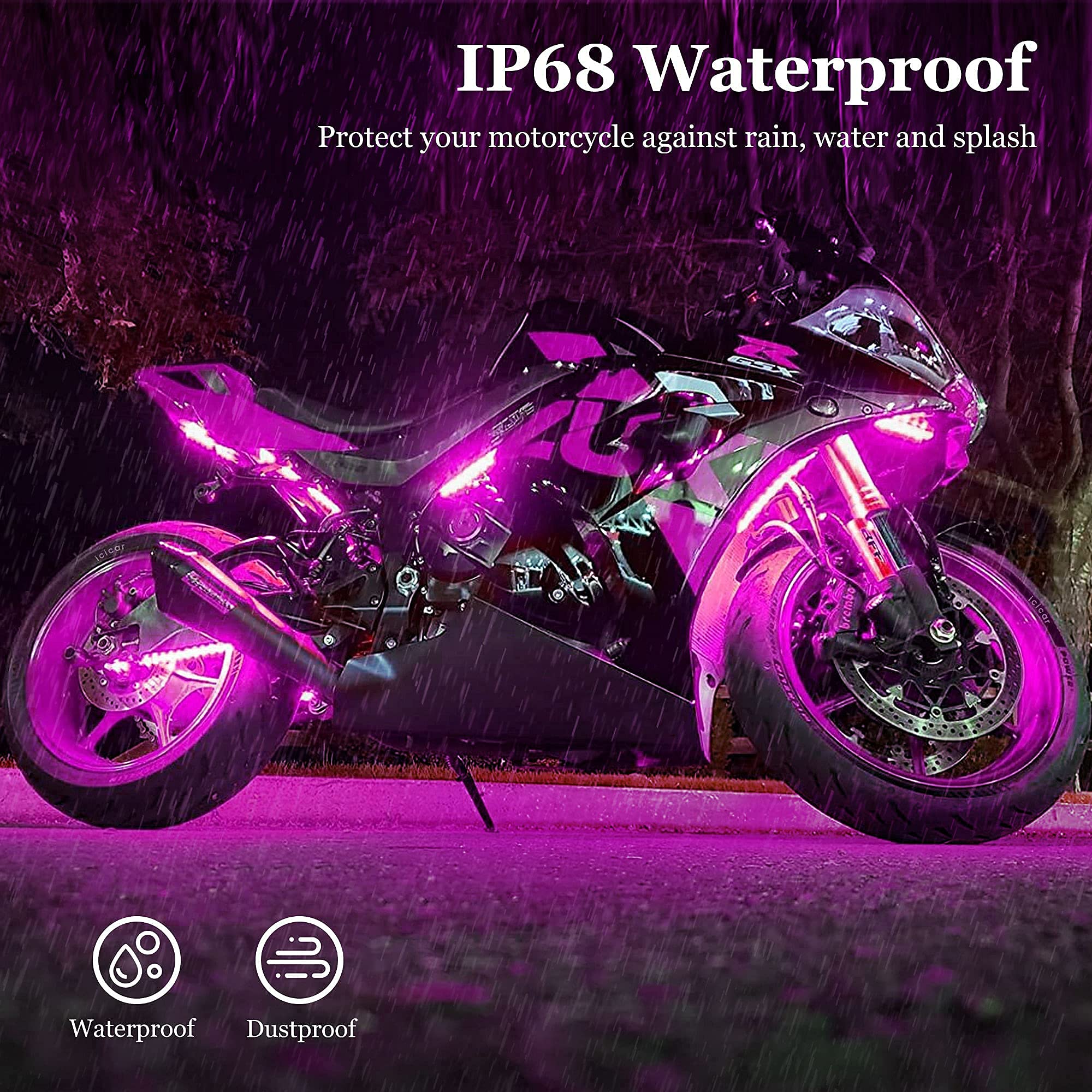 12Pcs Motorcycle Led Underglow Kit, Icicar Motorcycle Lights App Control Music Sync Led Motorcycle Lights Brake Feature Waterproof Dual Remote Motorcycle Underglow Led Light Kit For Utv Atv Golf Cart