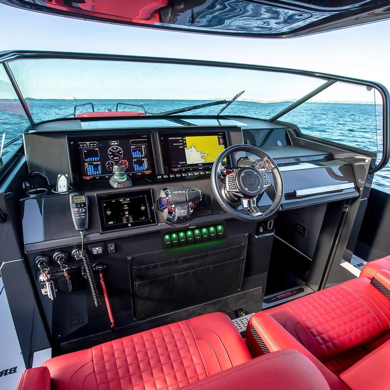 Nilight 8 Gang Rocker Switch Panel 5Pin On Off Toggle Switch Aluminum Holder 12V 24V Dash Pre-Wired Green Backlit Switches For Automotive Cars Marine Boats Rvs Truck, 2 Years Warranty