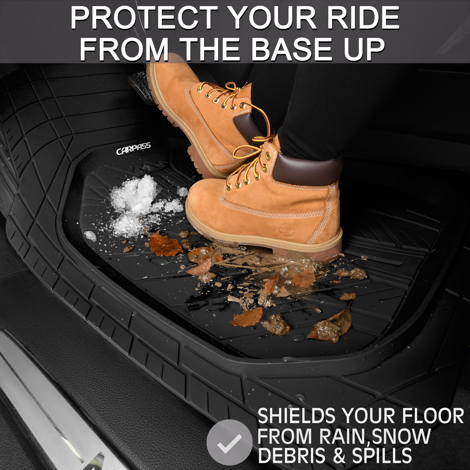 Car Pass Deep Dish Floor Mats For Cars, Heavy Duty Rubber Floor Mats With Trunk Cargo Liner, Universal Trim-To Fit Automotive Fl