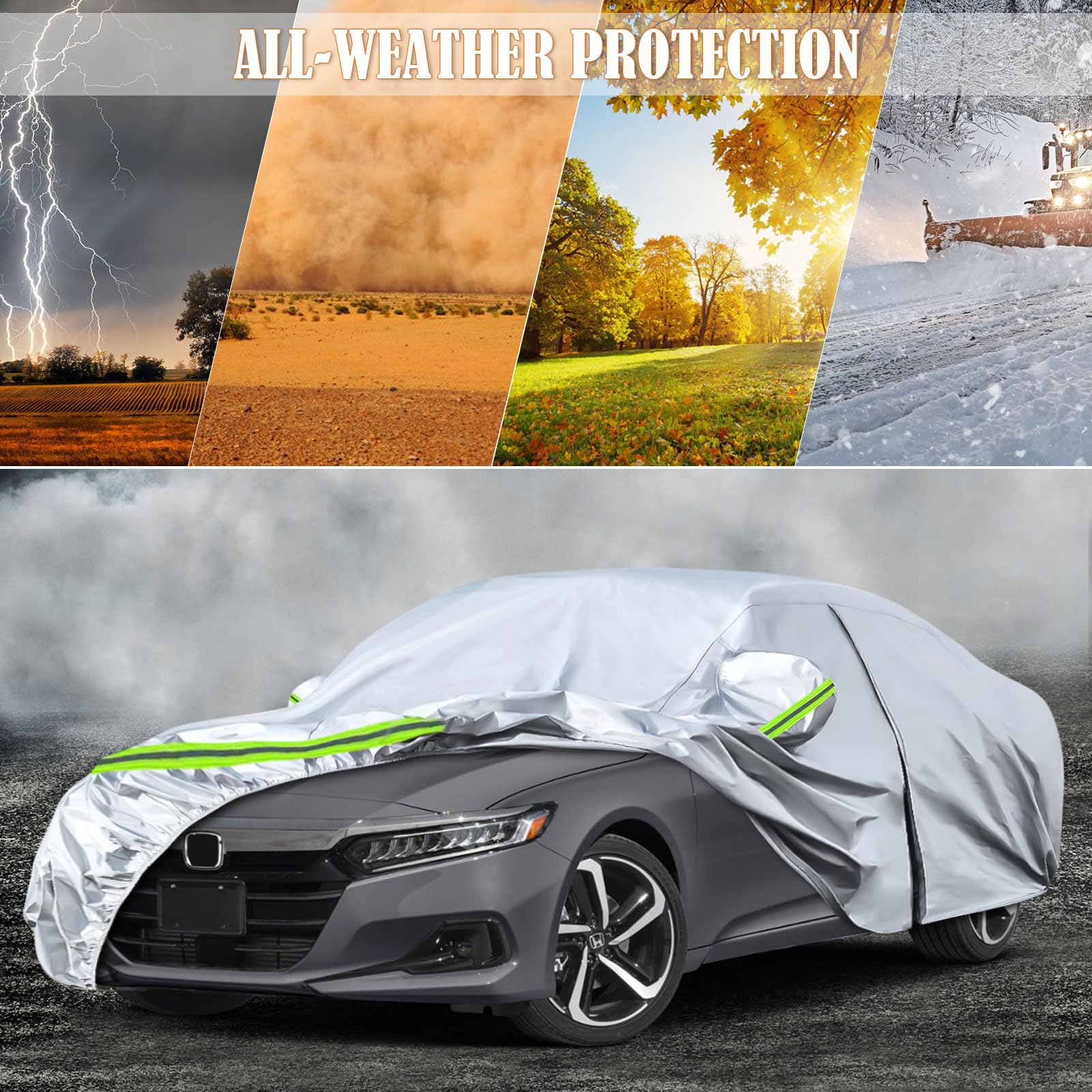 Waterproof Car Covers Replace For 2007-2025 Honda Accord, 6 Layers All Weather Custom-Fit Car Cover With Zipper Door & Windproof
