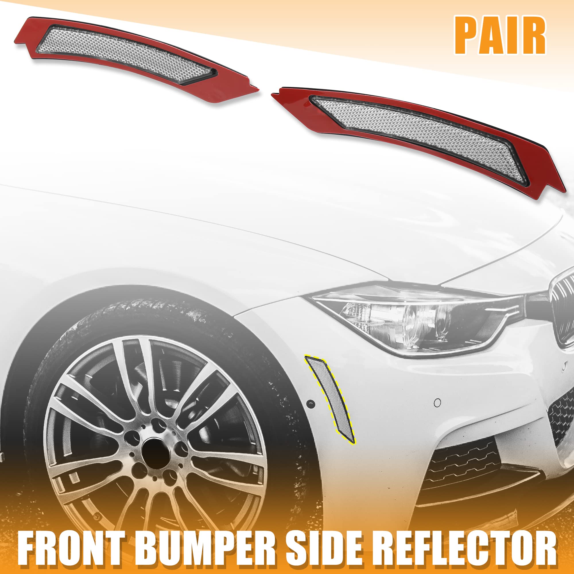 X AUTOHAUX Pair Front Bumper Reflector Side Marker 63147205398 63147205397 for BMW 328i 2009-2012 Replace Amber Color Reflector