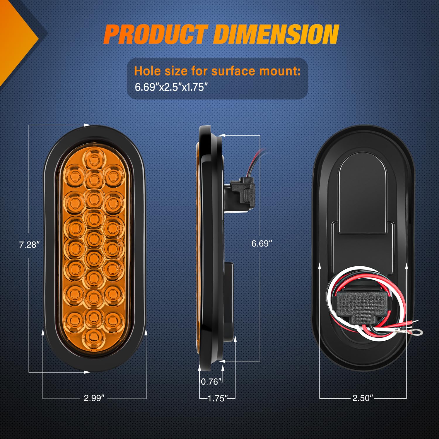 Nilight 6Inch Oval Trailer Tail Light 2Pcs Amber 24Led Turn Signal Lights W/Flush Mount Grommets Plugs Ip67 Waterproof For 12V T