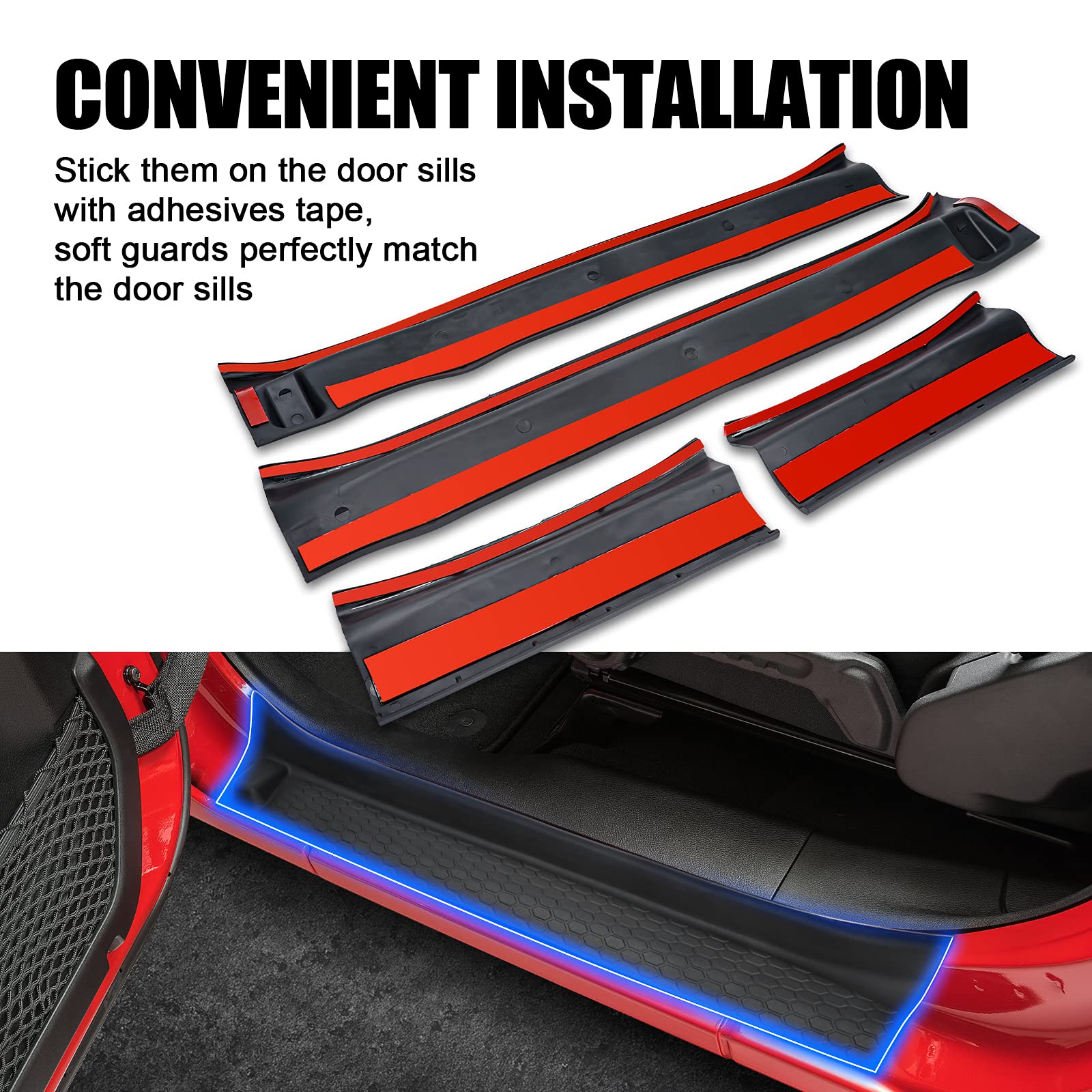 SUPAREE Door Sill Guards Kit, Rubber, 4pcs Set, Fits 2018-2024 Jeep Wrangler JL/JT 4-Door, Black