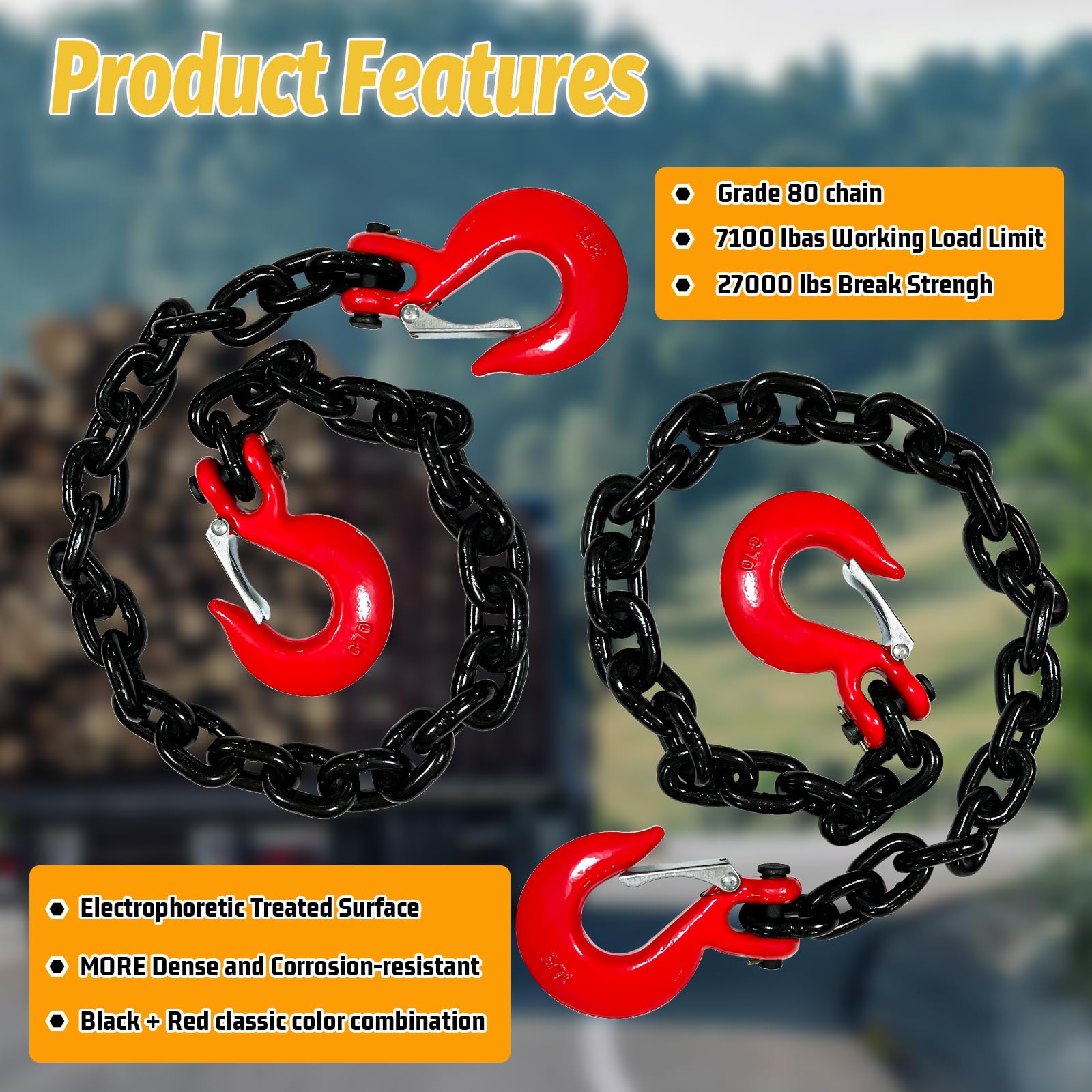 Senkeyfe 2 Pack 3/8'' Trailer Safety Chains G80 35'' Trailer Chains With G70 2   Clevis Safety Hooks|7100 Lbs Working Load 27000
