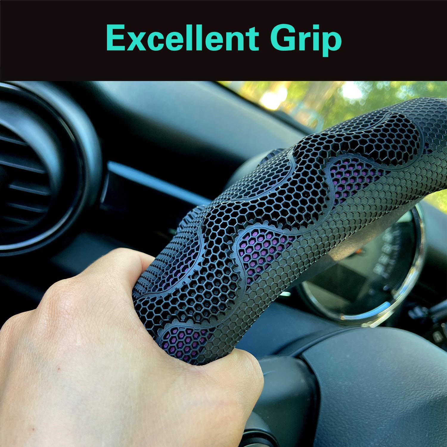 Pinctrot Large Size Steering Wheel Cover Great Grip With 3D Honeycomb Anti-Slip Design, 15.5-15.75 Inch (Purple)