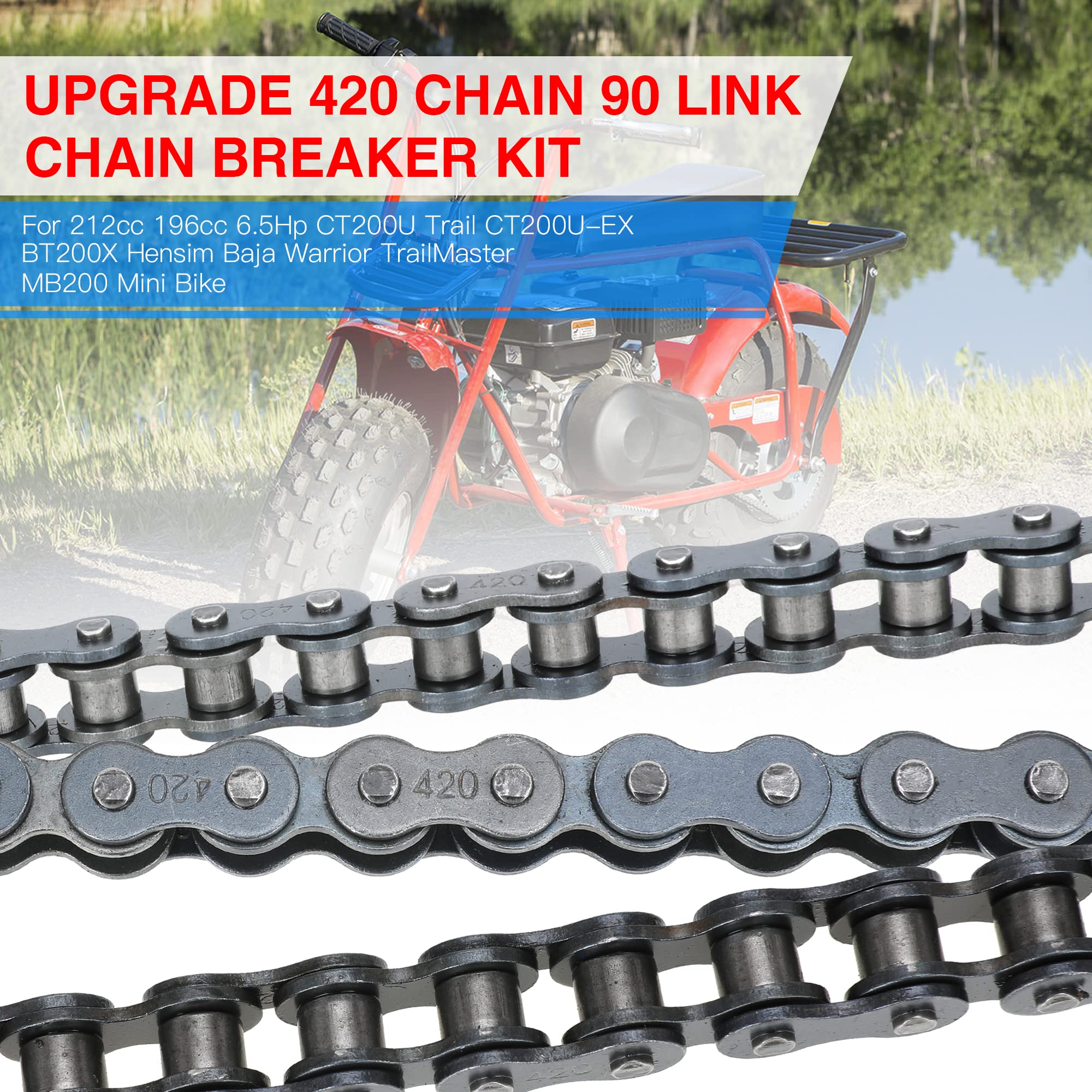 GREHUA Rear Drive 420 Chain 90 Link Chain Breaker with Standard Master Link for BT200X CT200U Trail CT200U-EX TrailMaster MB200