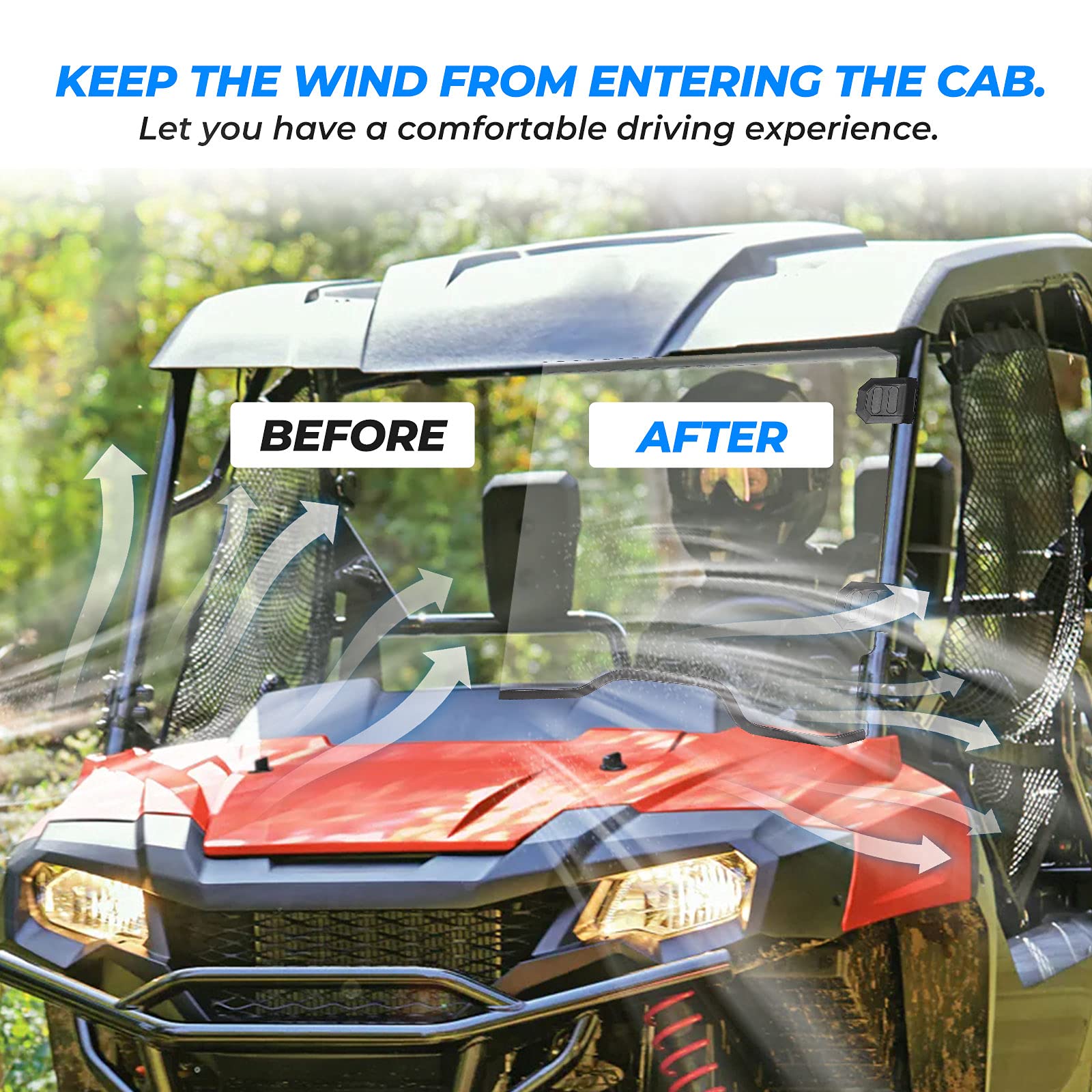 Kemimoto Full Front Windshield Compatible With Pioneer 700 700-4 2014-2024, Uv Resistant 1/4' Clear Polycarbonate, 95% Light Transmittance, Minor Scratch Resistance, Winscreen Windshield Accessories
