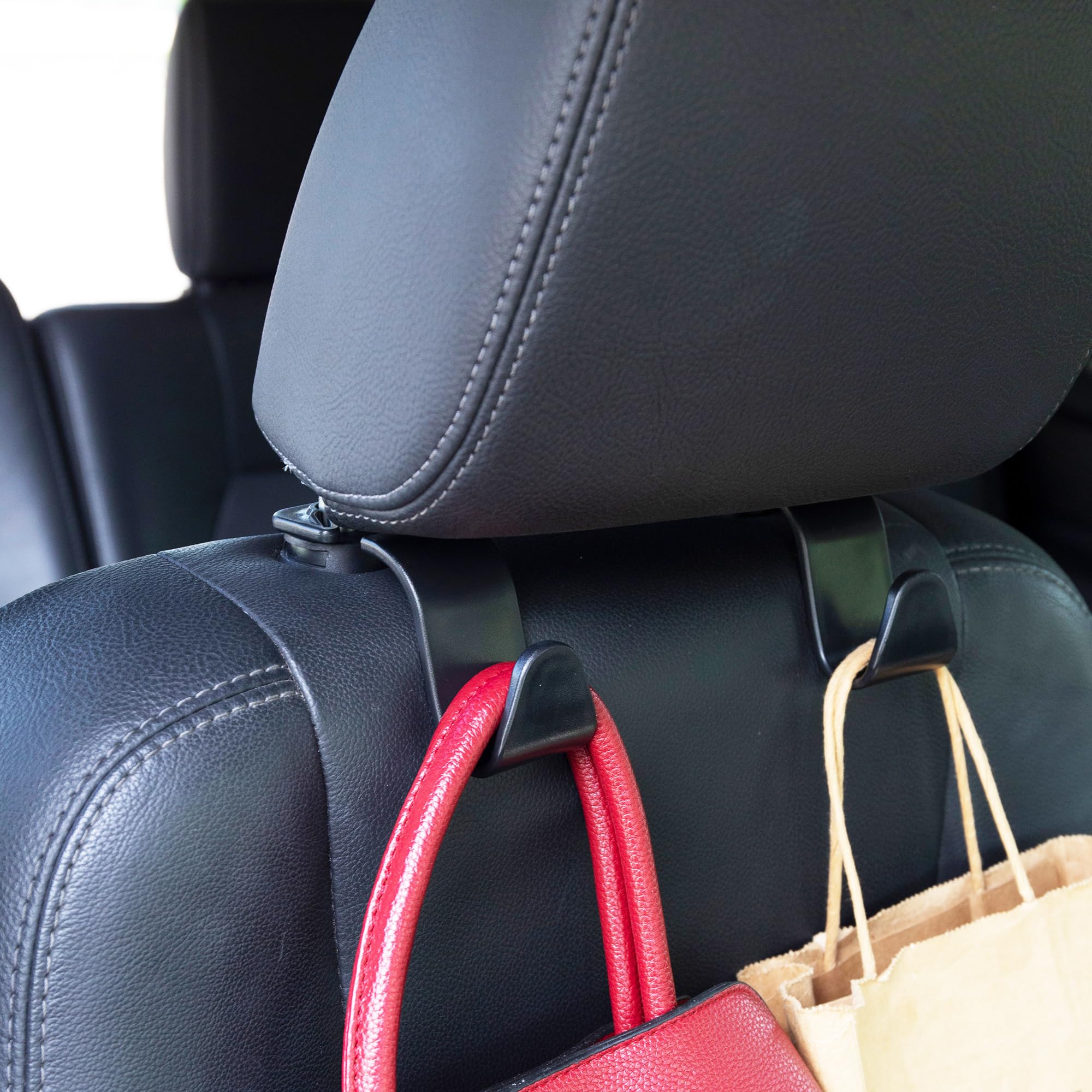 Amooca Car Seat Headrest Hook 4 Pack Hanger Storage Organizer Universal For Handbag Purse Coat Universal Fit Vehicle Car Black W