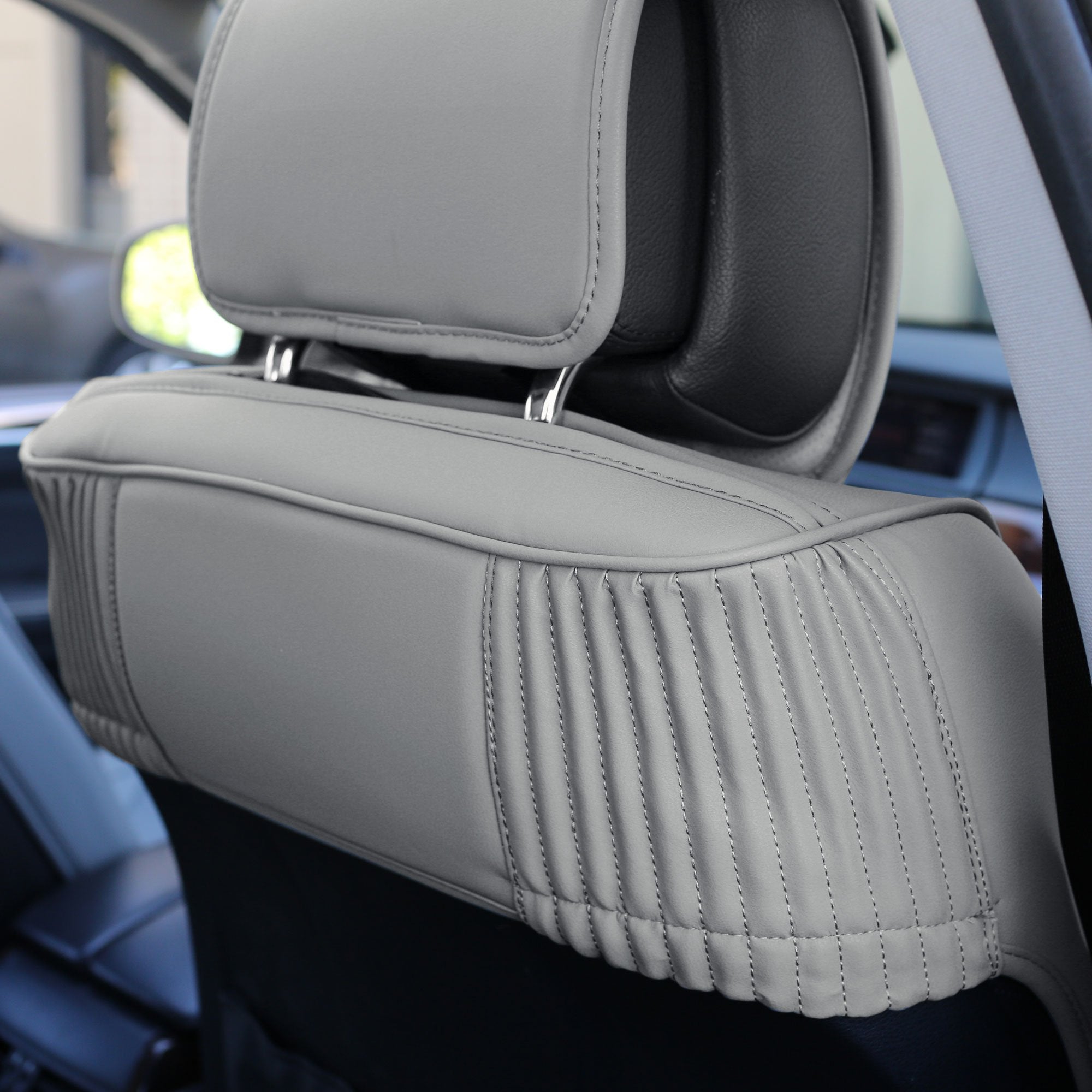 Fh Group Car Seat Cover For Back Seat Solid Gray Faux Leather - Universal Fit, Rear Seat Covers For Cars With Rear Split Bench,