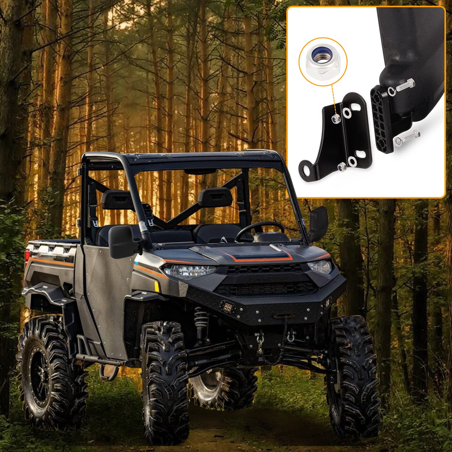 Ransoto Ranger 1000 Xp Utv Rear View Side Mirror Compatible With Polaris Ranger Xp 1000, Ranger Crew Xp 1000 2018 2019 2020 2021 2022 2023 2024 (Fit For Factory Doors Installed)